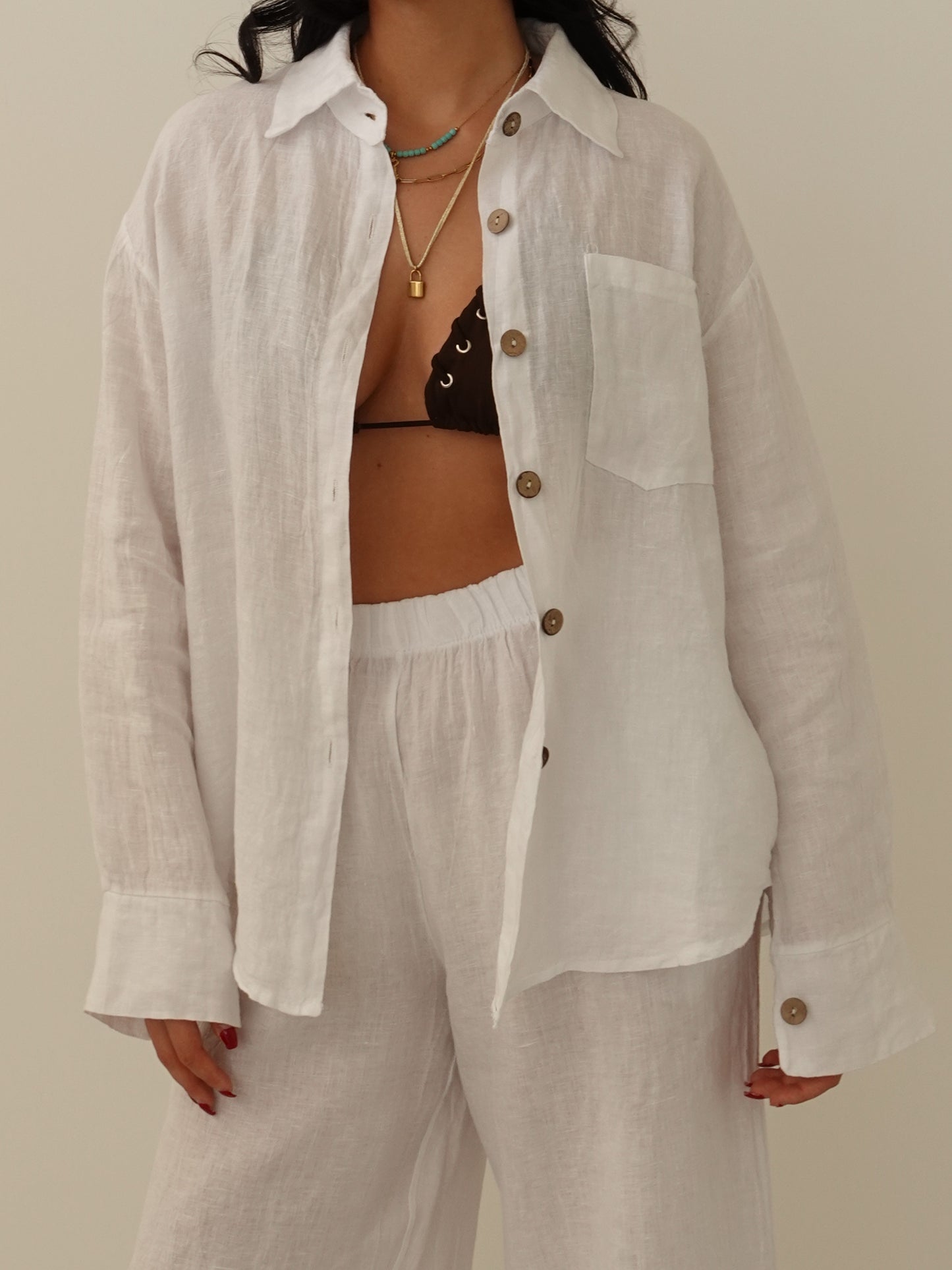 CAMICIA CON TASCHINO IN 100% LINO - BIANCO 8612-1
