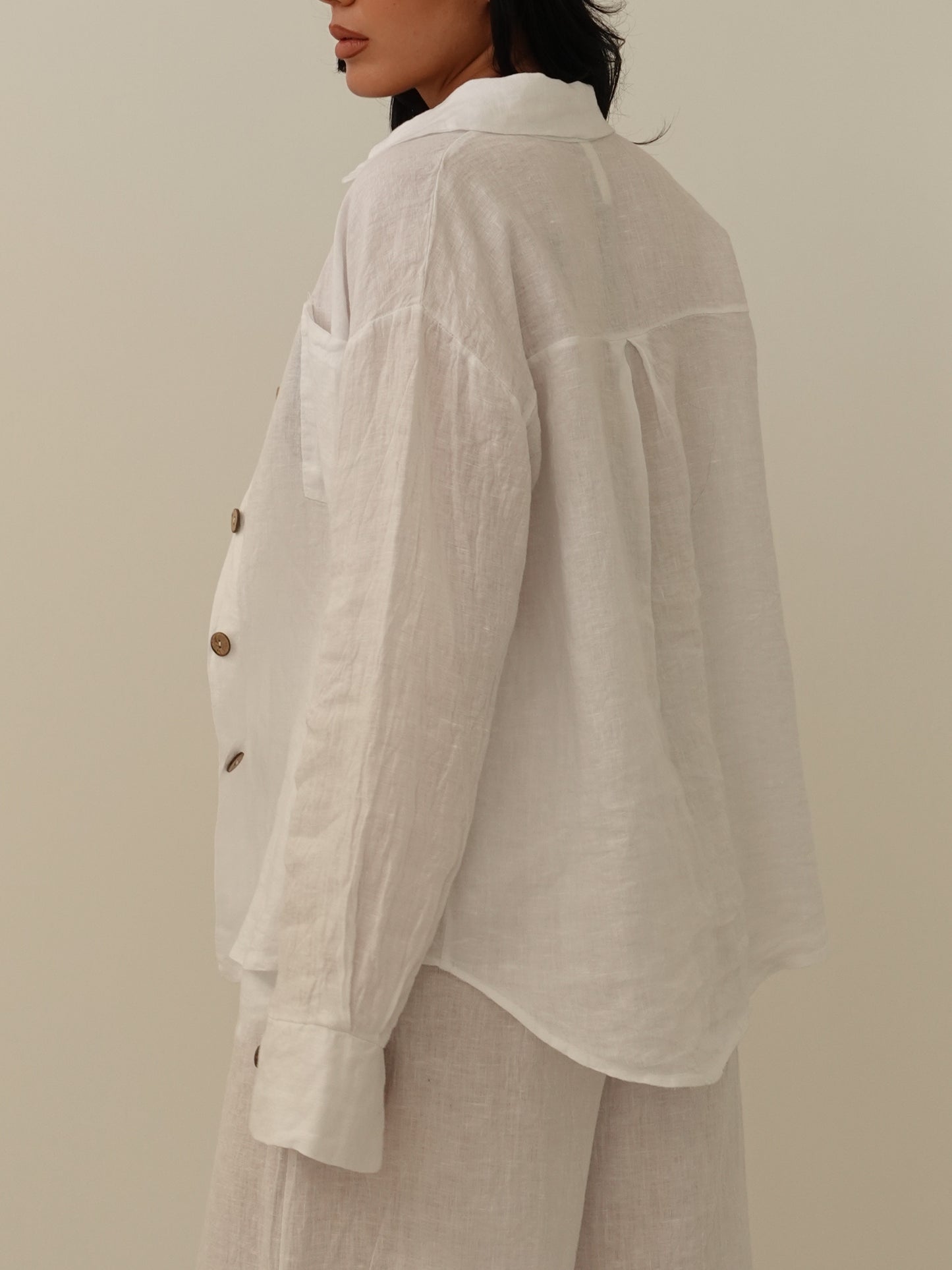 CAMICIA CON TASCHINO IN 100% LINO - BIANCO 8612-1