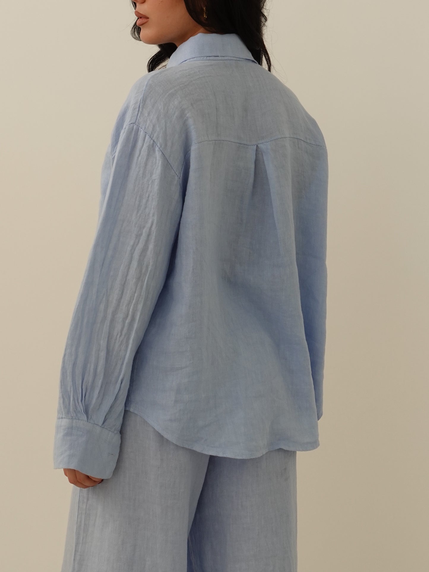 CAMICIA CON TASCHINO IN 100% LINO - AZZURRO 8612-1