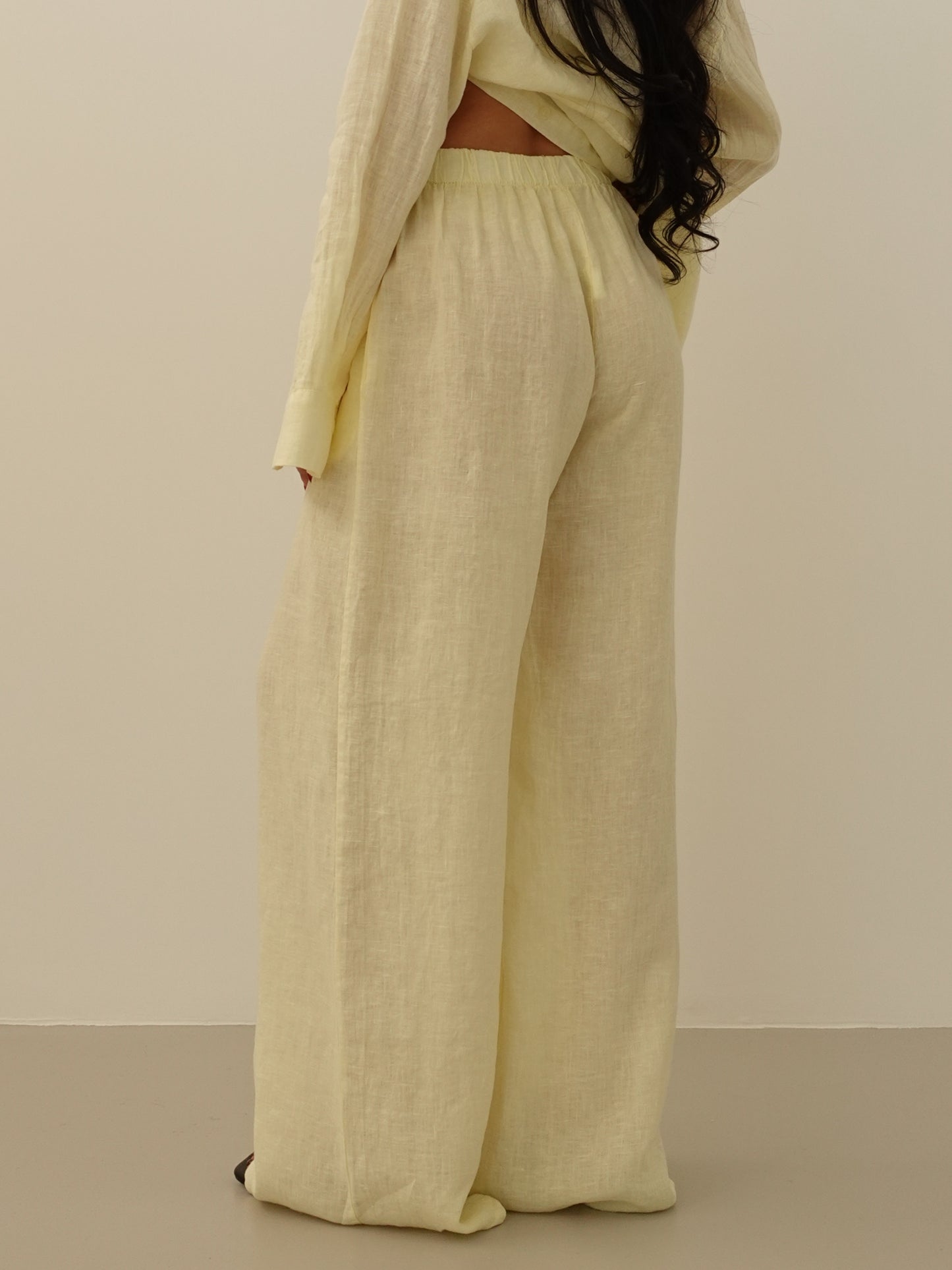 PANTALONI WIDE LEG 100% LINO - GIALLO 8767-2
