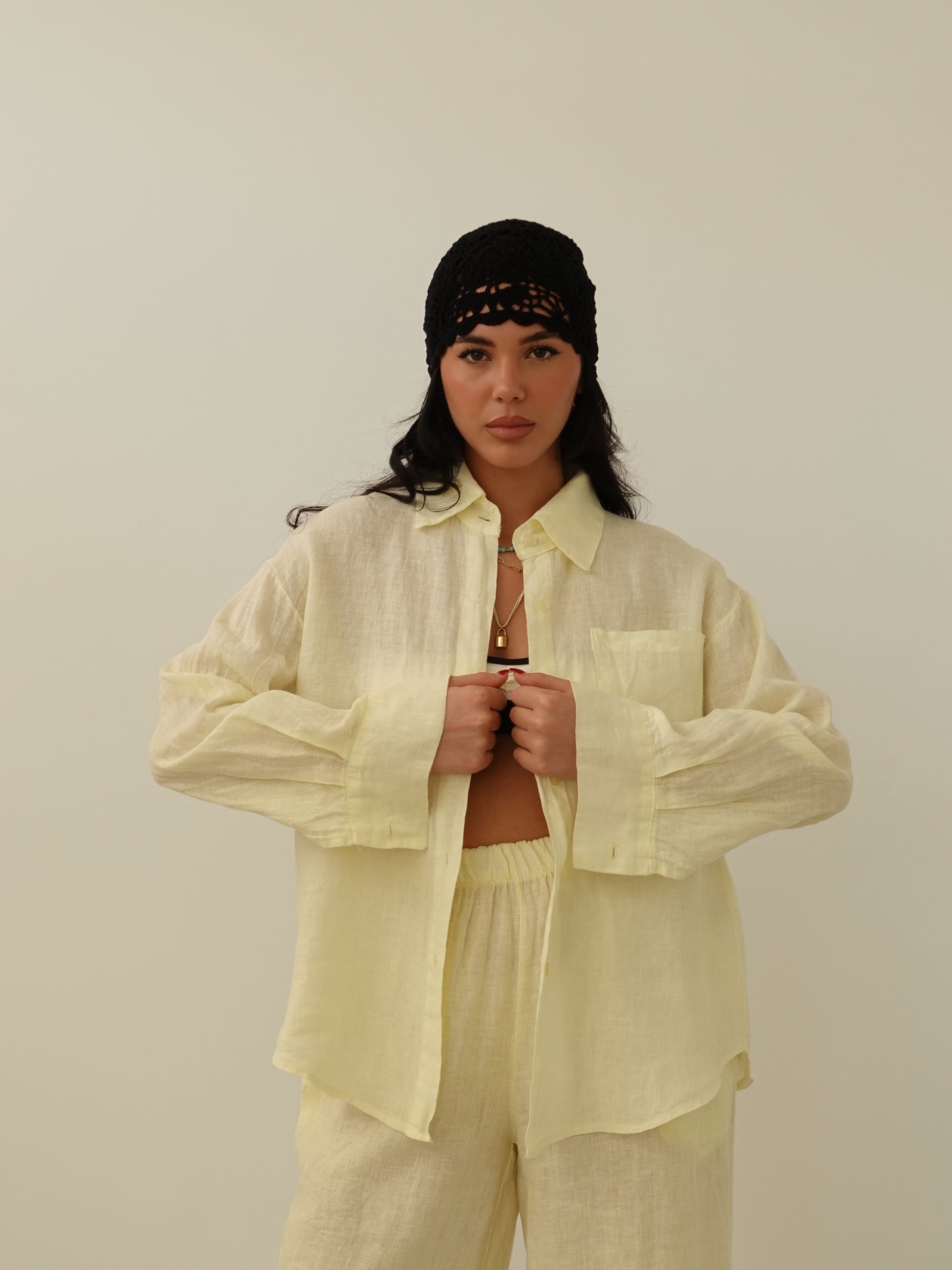 CAMICIA CON TASCHINO IN 100% LINO - GIALLO 8612-1