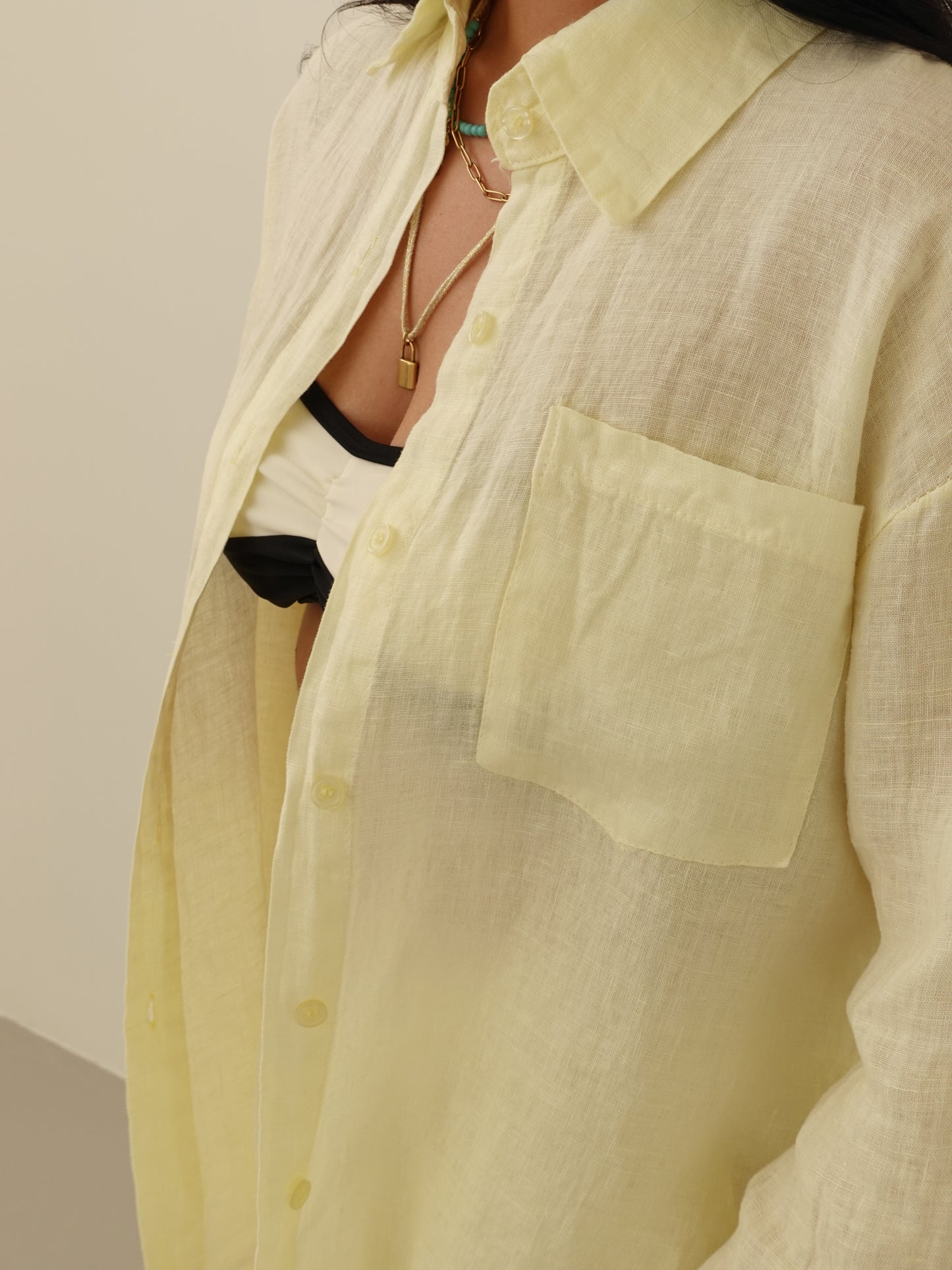 CAMICIA CON TASCHINO IN 100% LINO - GIALLO 8612-1