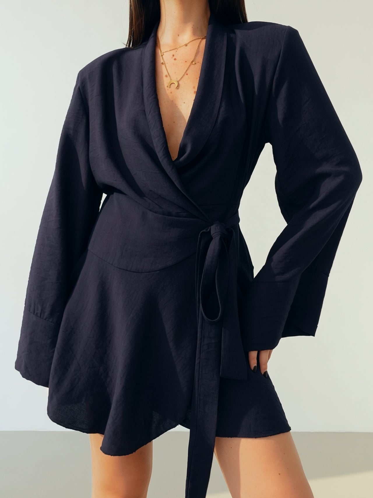 VESTITO A PORTAFOGLIO CON SPALLINE - BLU 28149