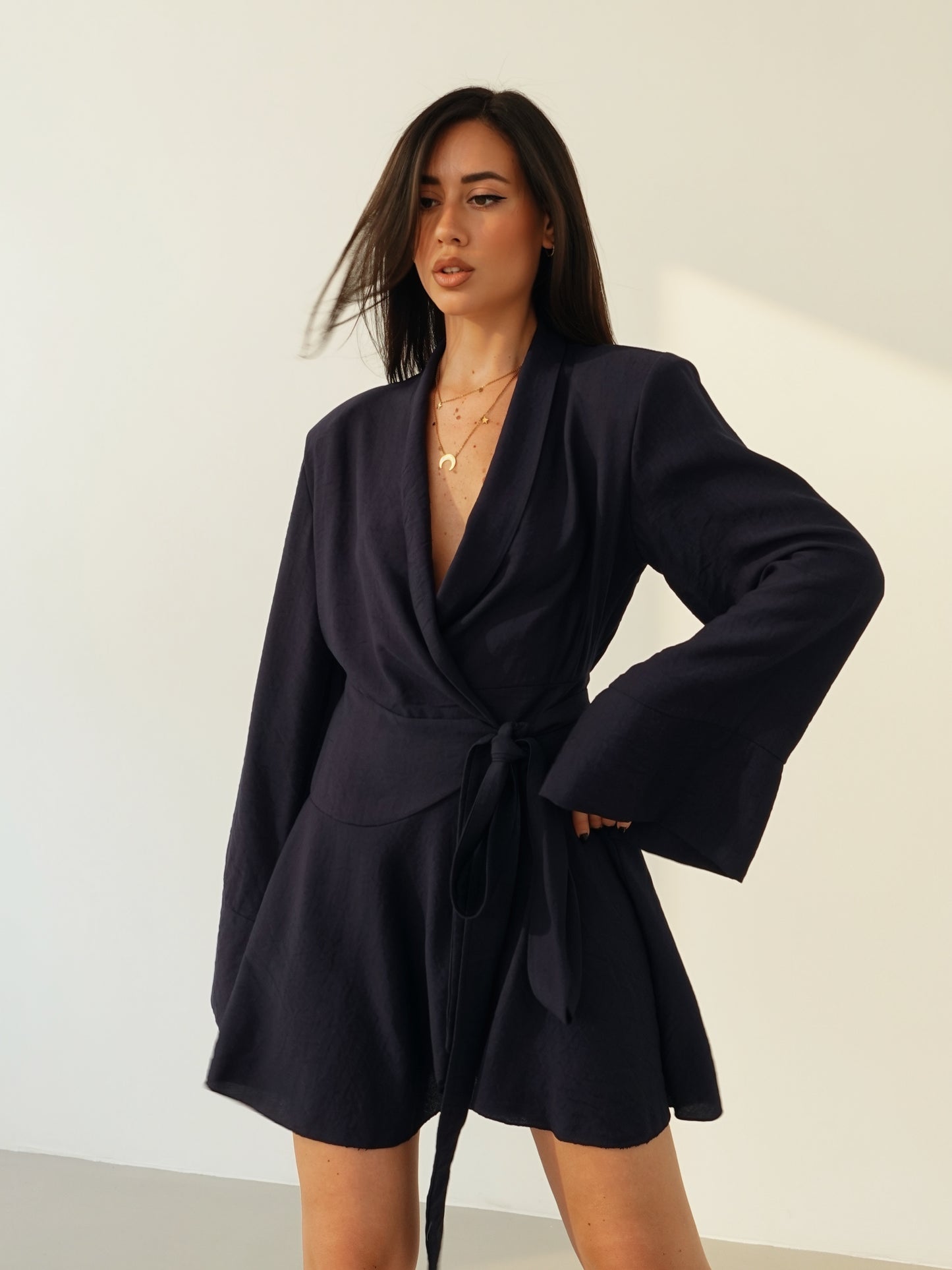 VESTITO A PORTAFOGLIO CON SPALLINE - BLU 28149