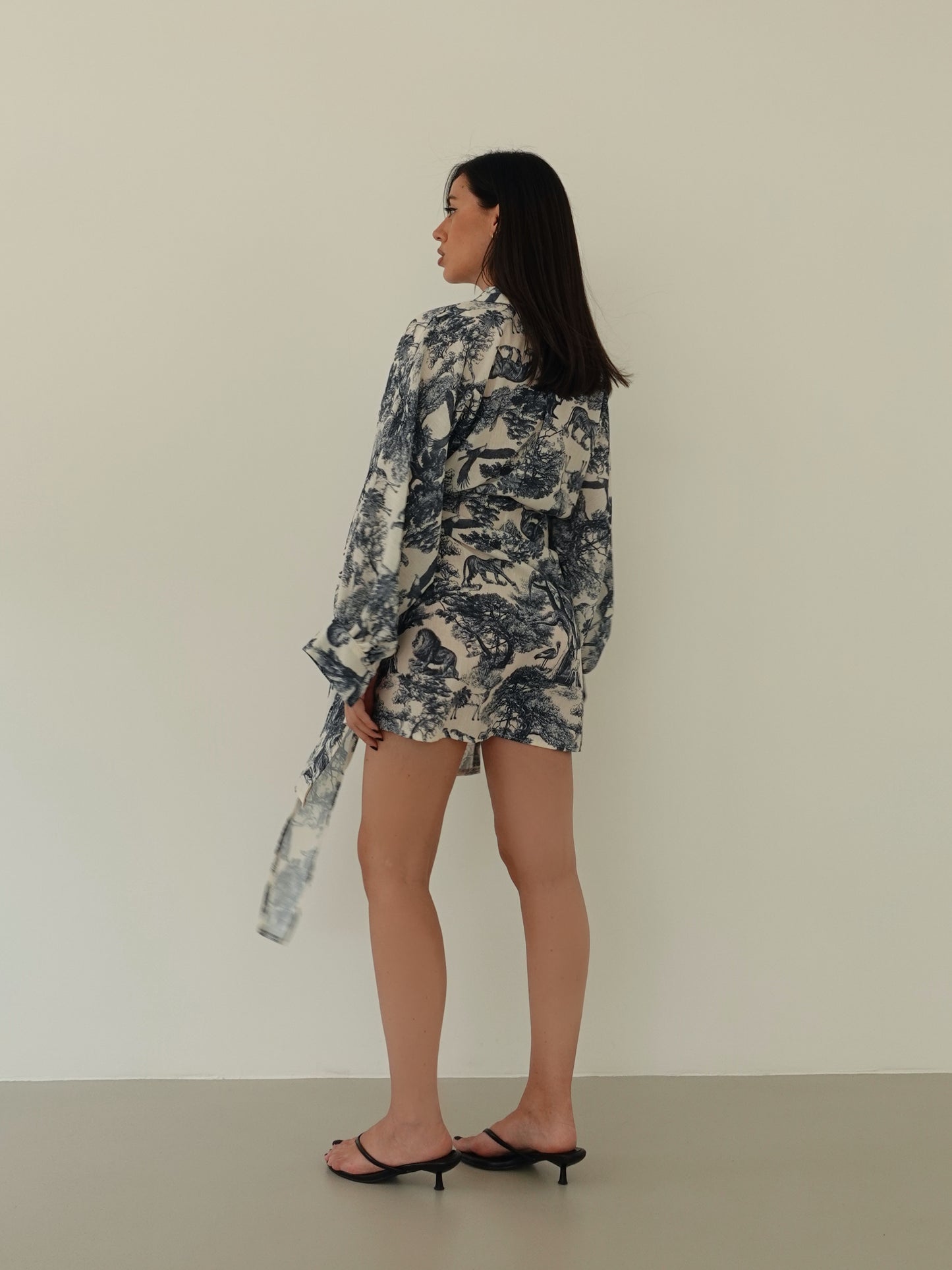 MINI DRESS JUNGLE A PORTAFOGLIO  - PANNA/BLU 668088