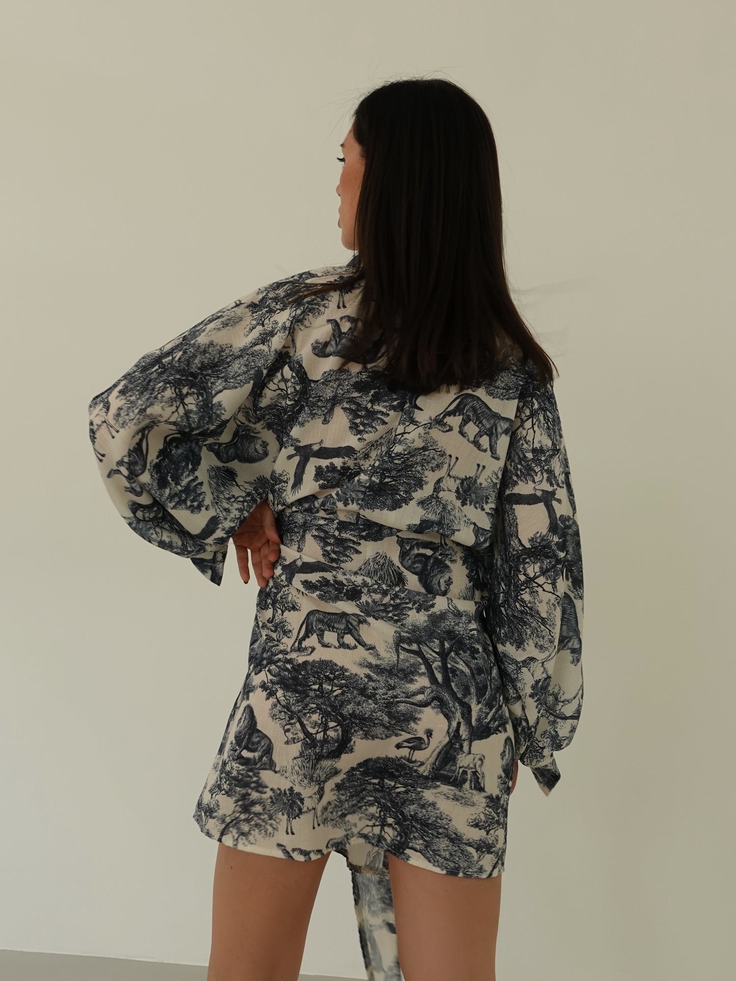 MINI DRESS JUNGLE A PORTAFOGLIO  - PANNA/BLU 668088