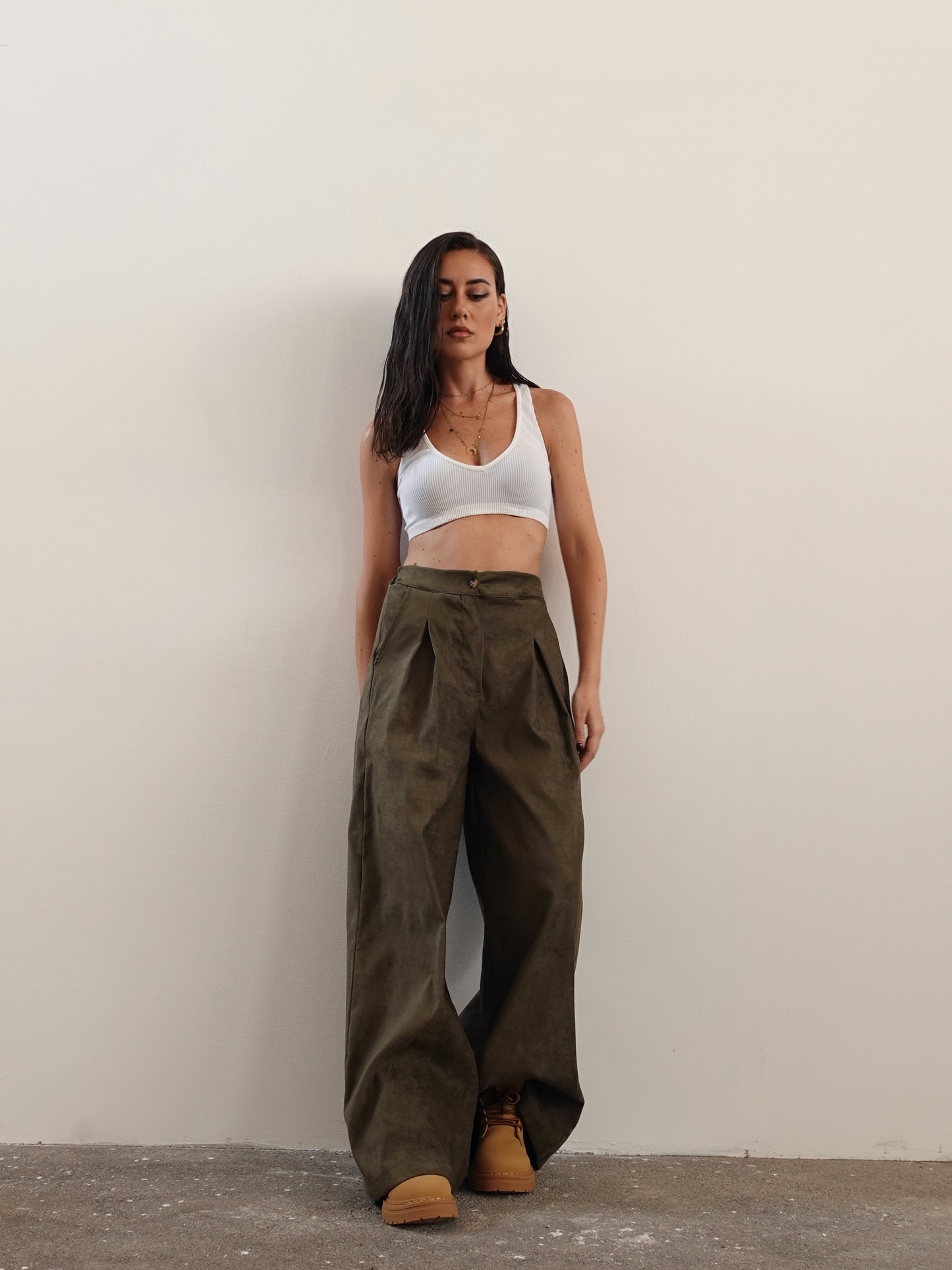 PANTALONI PALAZZO SCAMOSCIATI - VERDE 20270