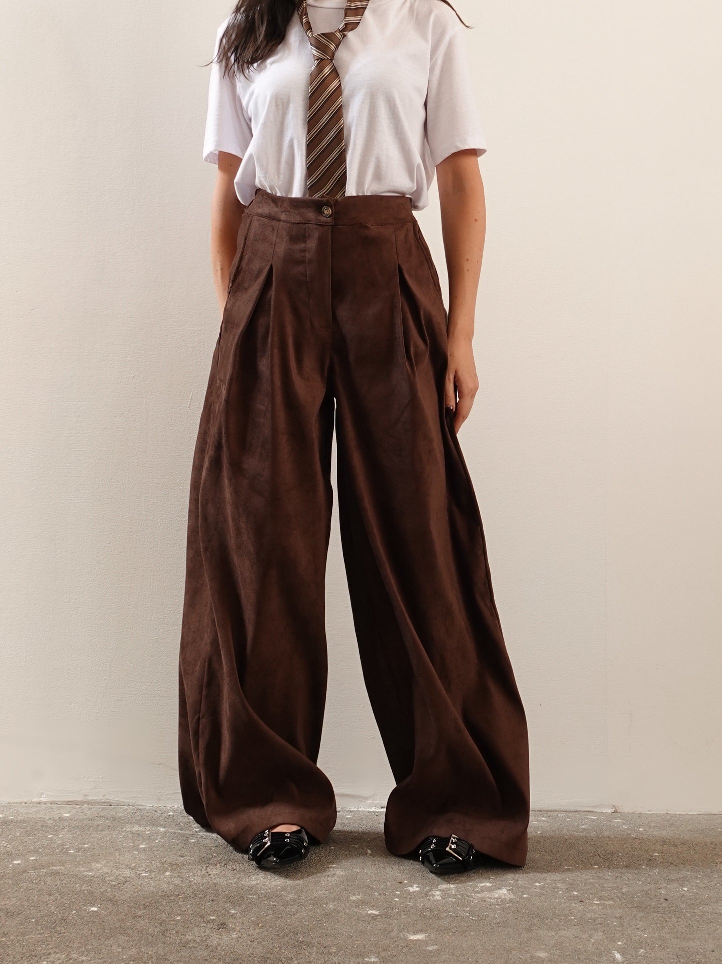 PANTALONI PALAZZO SCAMOSCIATI - MARRONE 20270