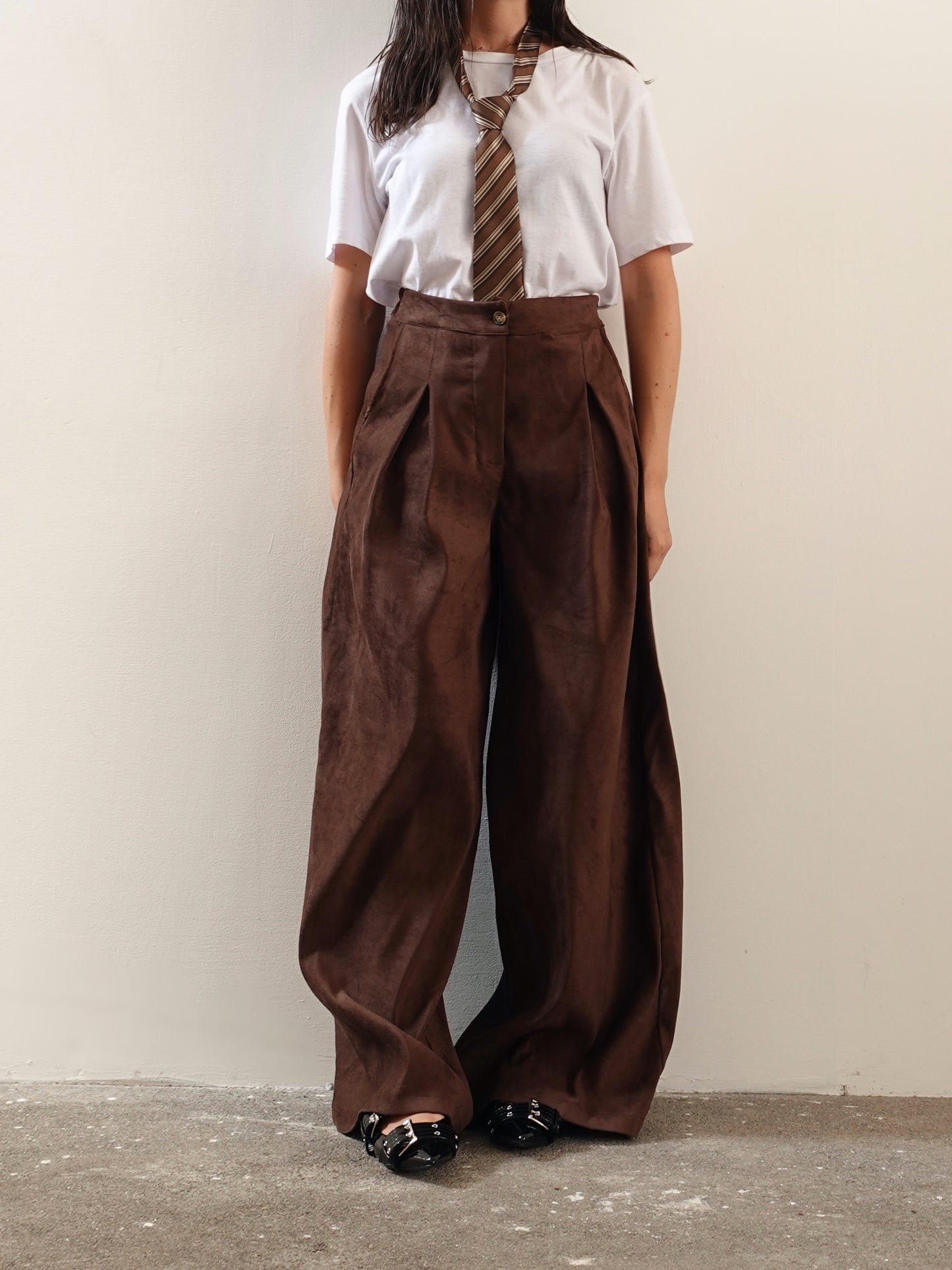 PANTALONI PALAZZO SCAMOSCIATI - MARRONE 20270