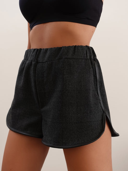 SHORTS CON RIFINITURA IN ECOPELLE - GRIGIO SCURO/NERO LD1564