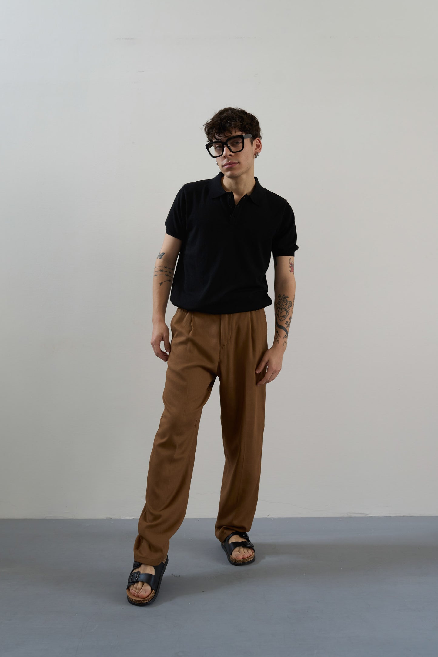 PANTALONI CHINO VISCOSA E LINO - MARRONE PU3355