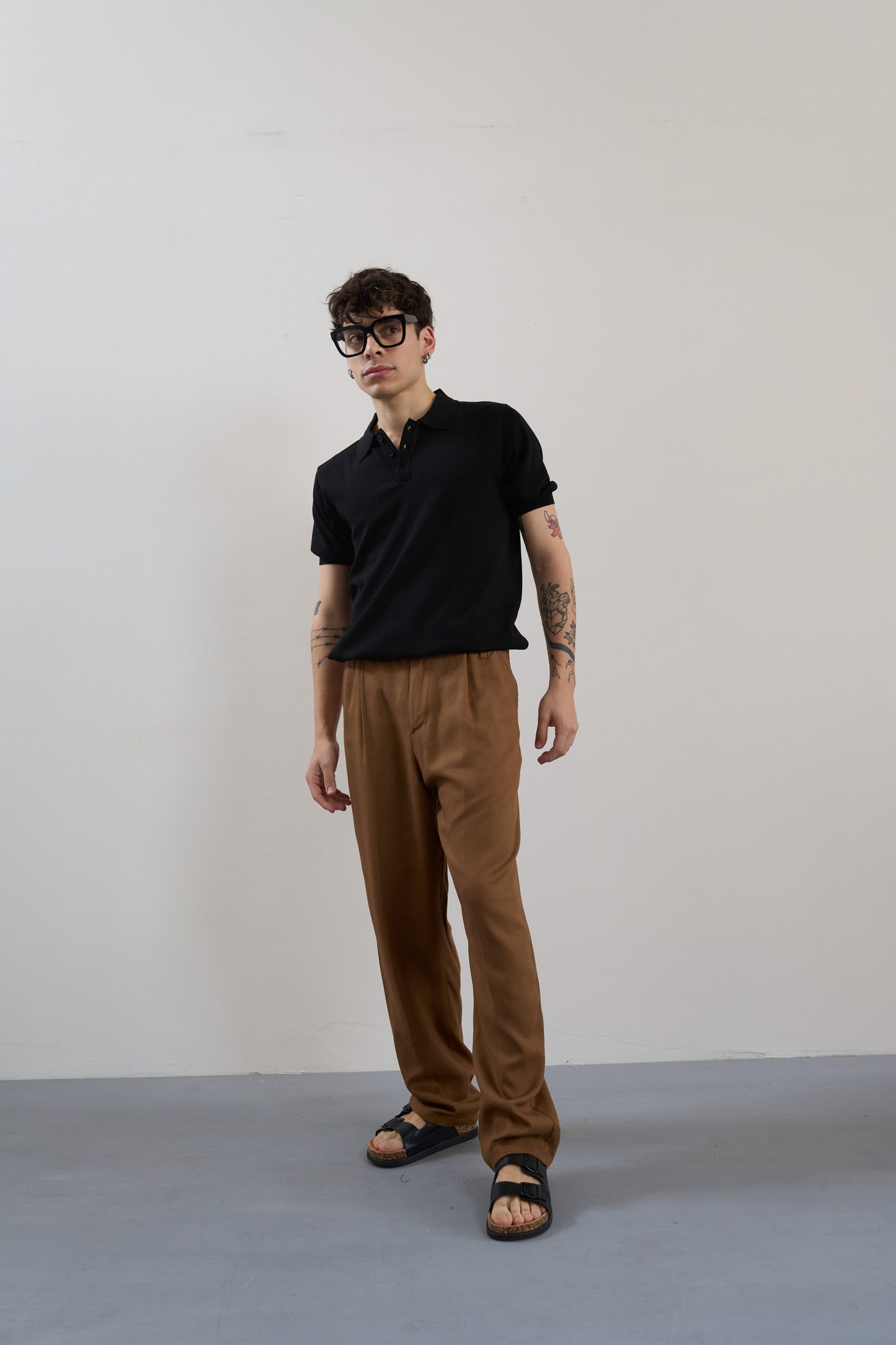 PANTALONI CHINO VISCOSA E LINO - MARRONE PU3355