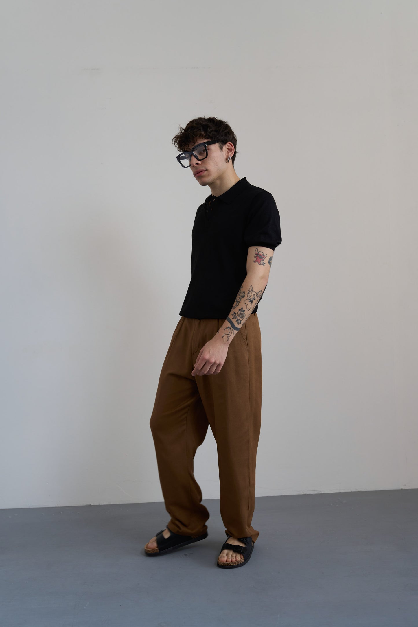 PANTALONI CHINO VISCOSA E LINO - MARRONE PU3355