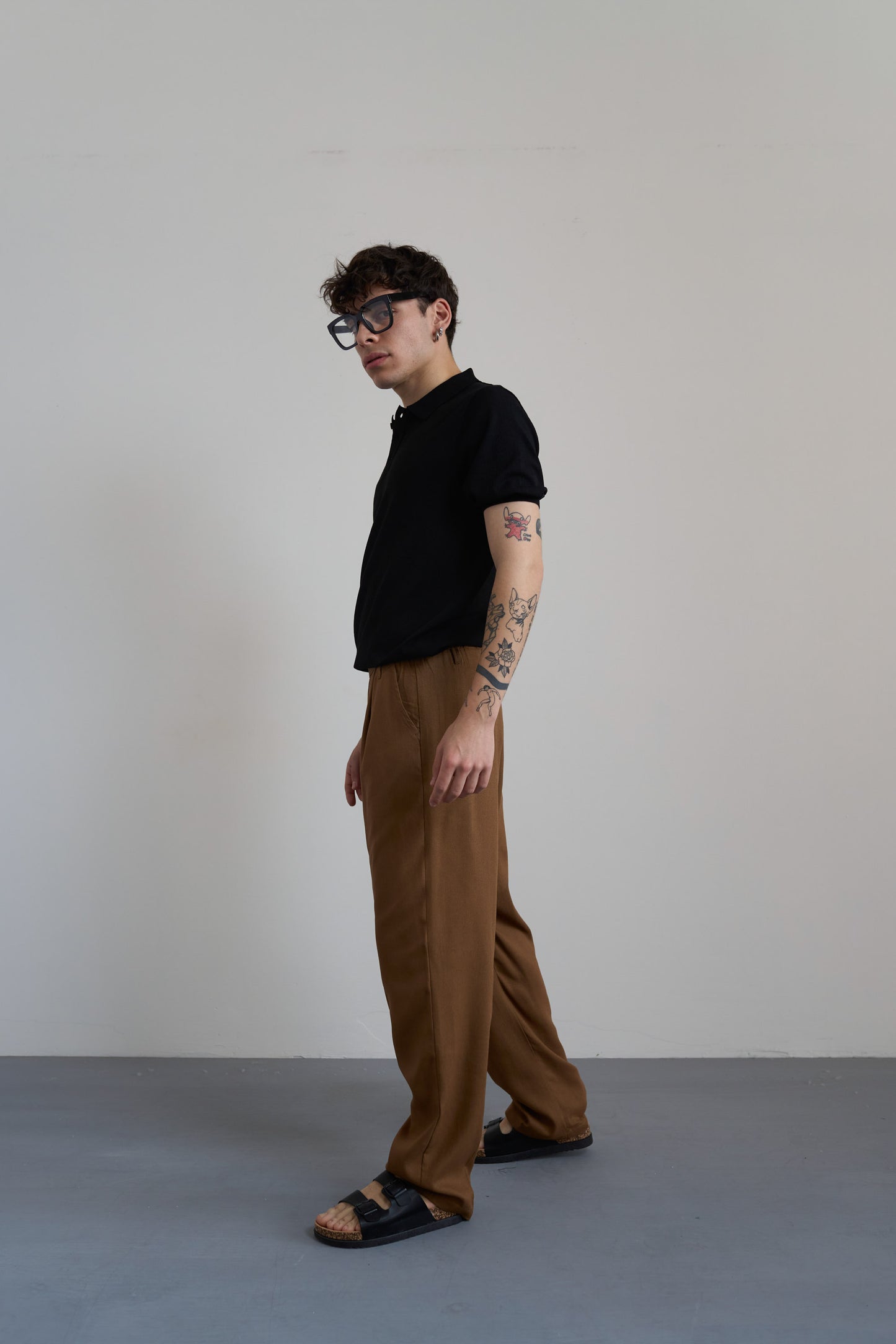 PANTALONI CHINO VISCOSA E LINO - MARRONE PU3355