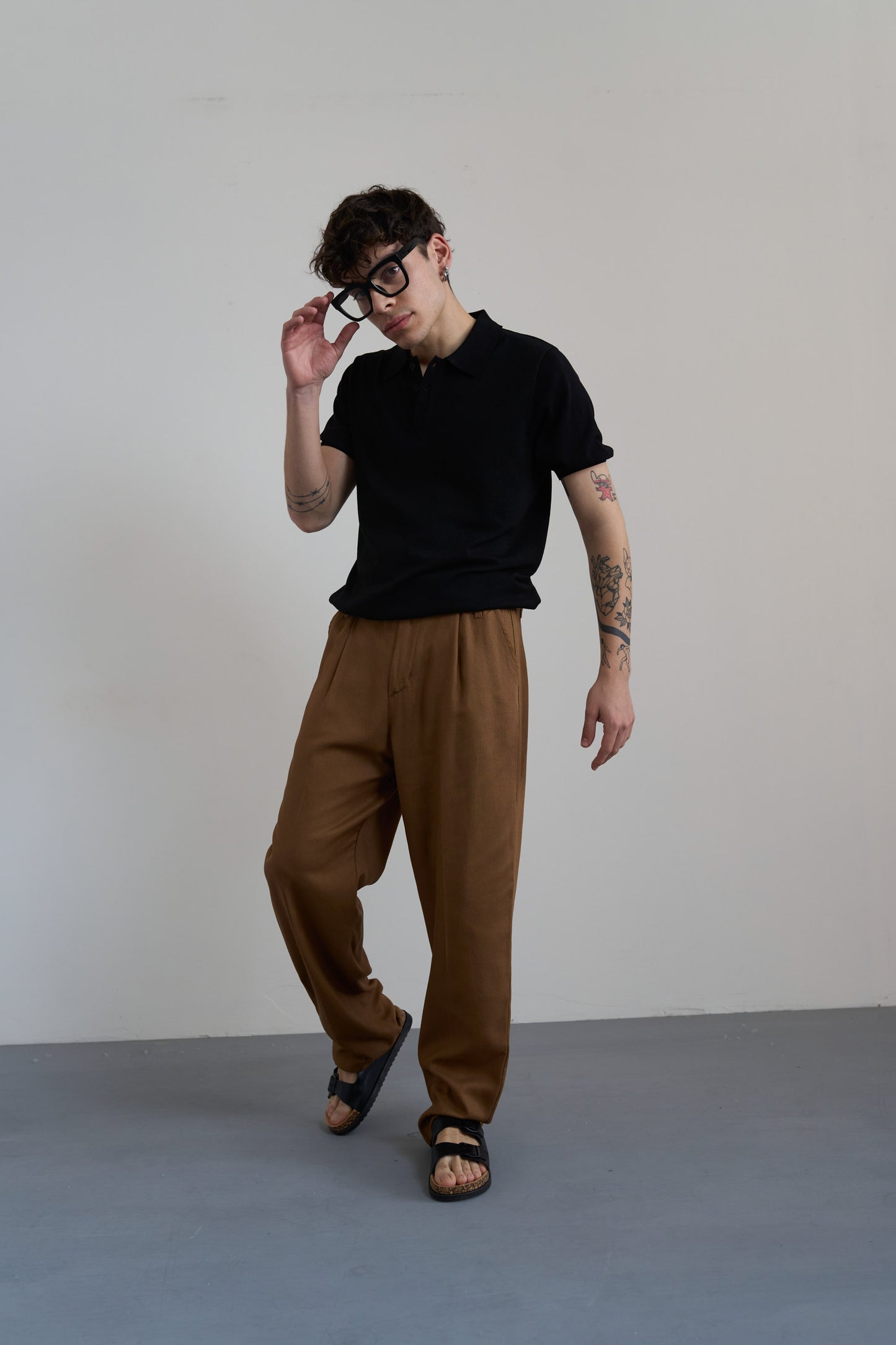 PANTALONI CHINO VISCOSA E LINO - MARRONE PU3355