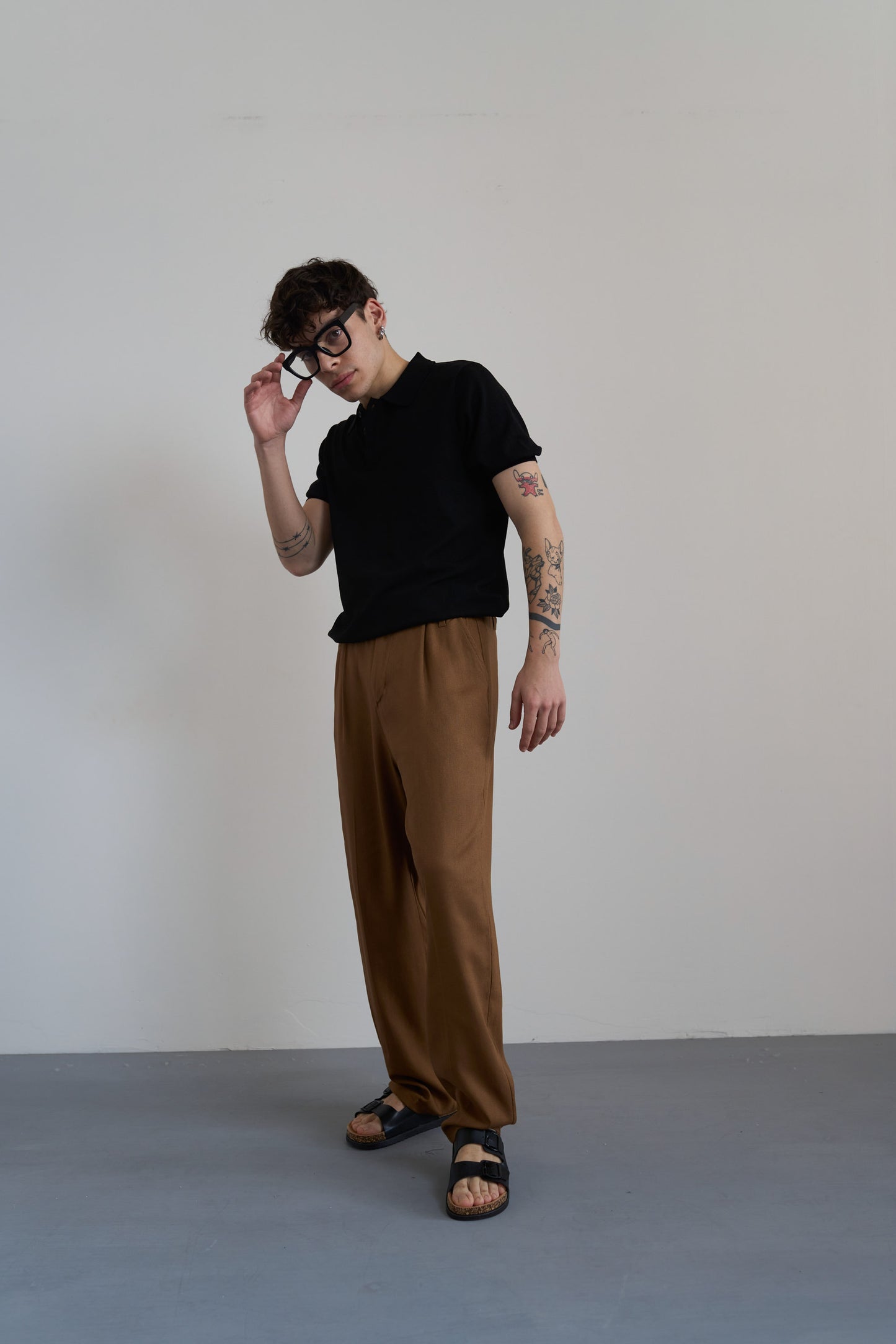 PANTALONI CHINO VISCOSA E LINO - MARRONE PU3355