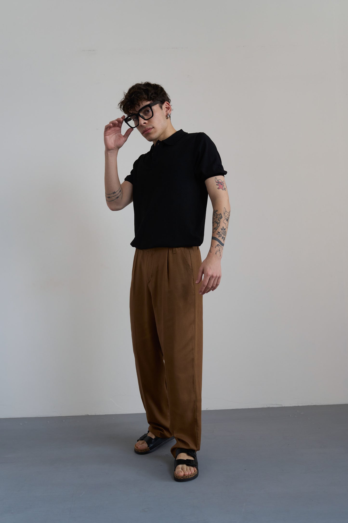 PANTALONI CHINO VISCOSA E LINO - MARRONE PU3355