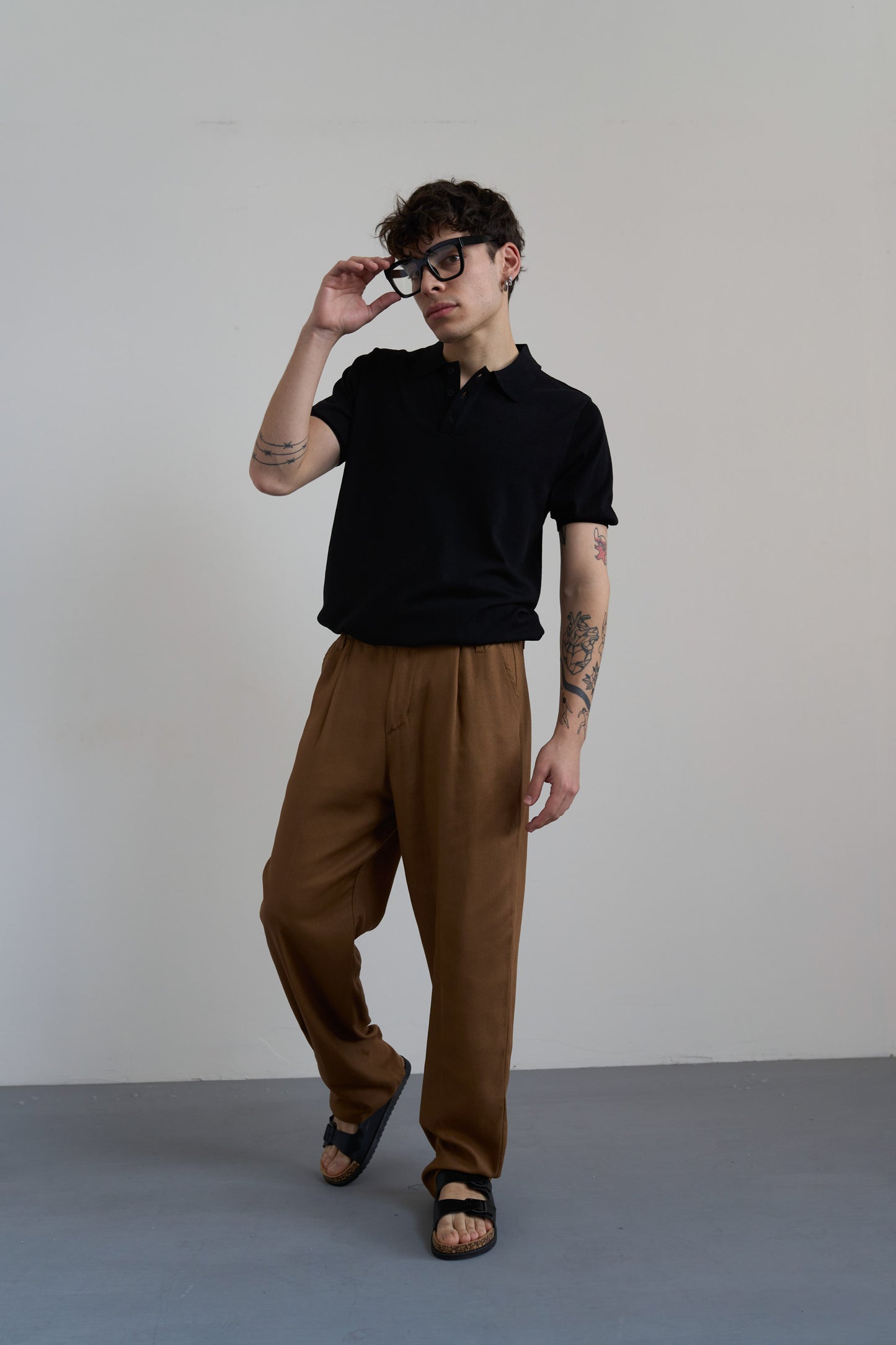 PANTALONI CHINO VISCOSA E LINO - MARRONE PU3355