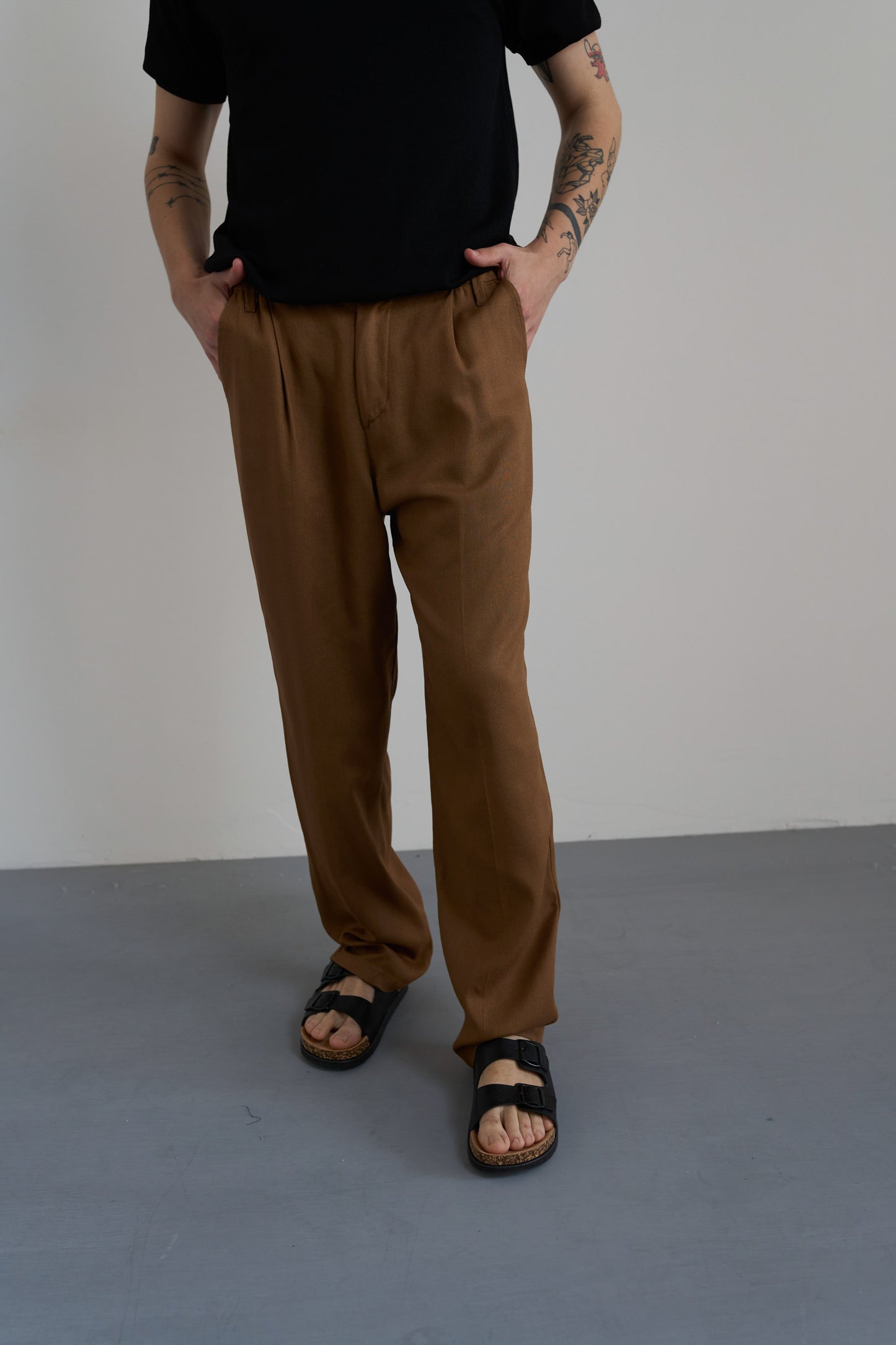 PANTALONI CHINO VISCOSA E LINO - MARRONE PU3355