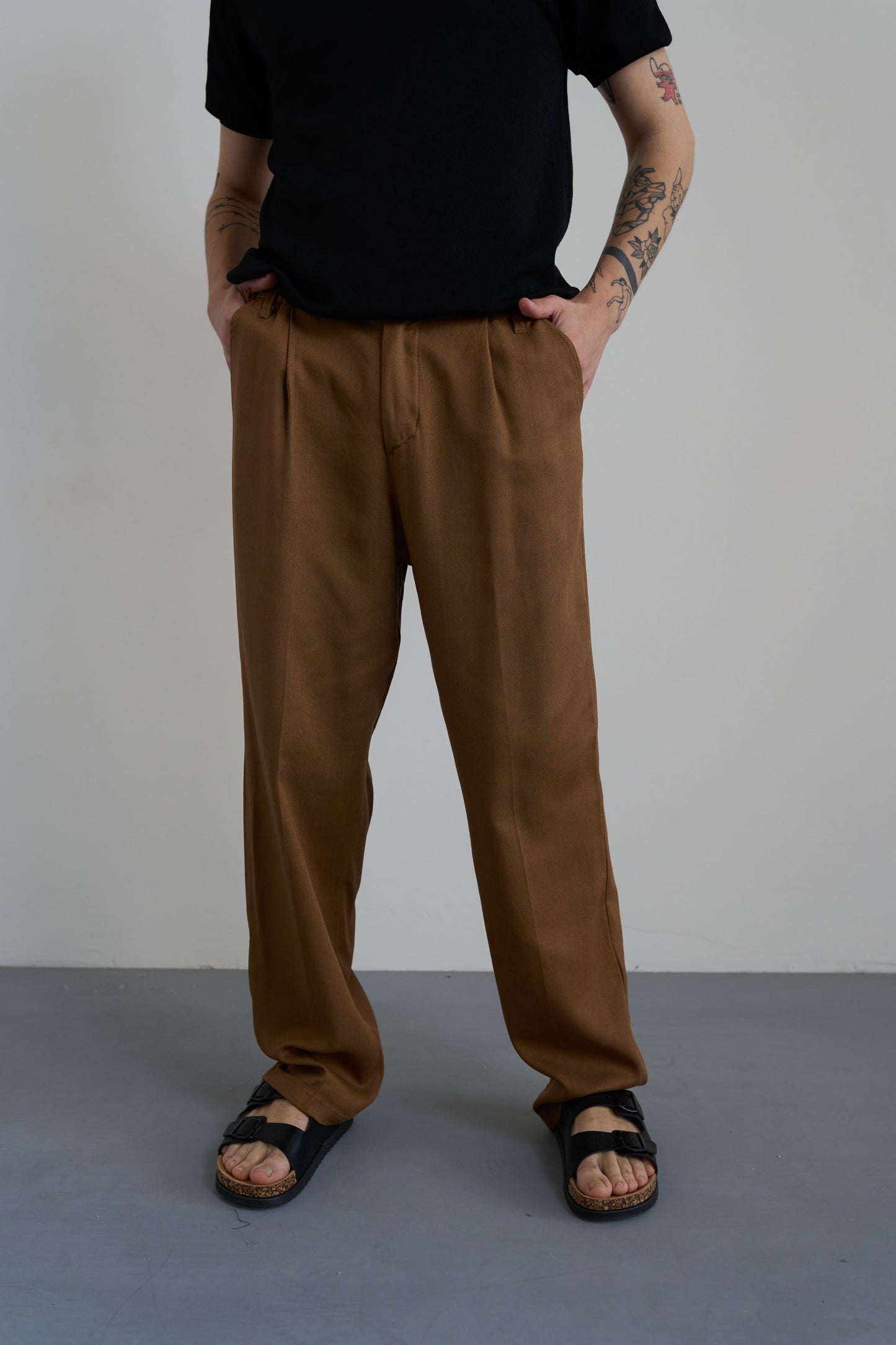 PANTALONI CHINO VISCOSA E LINO - MARRONE PU3355