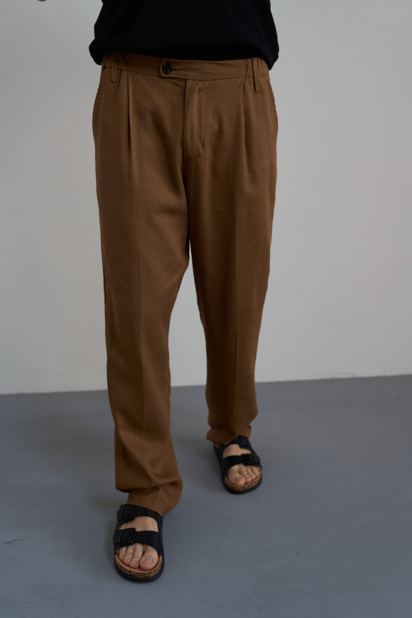 PANTALONI CHINO VISCOSA E LINO - MARRONE PU3355