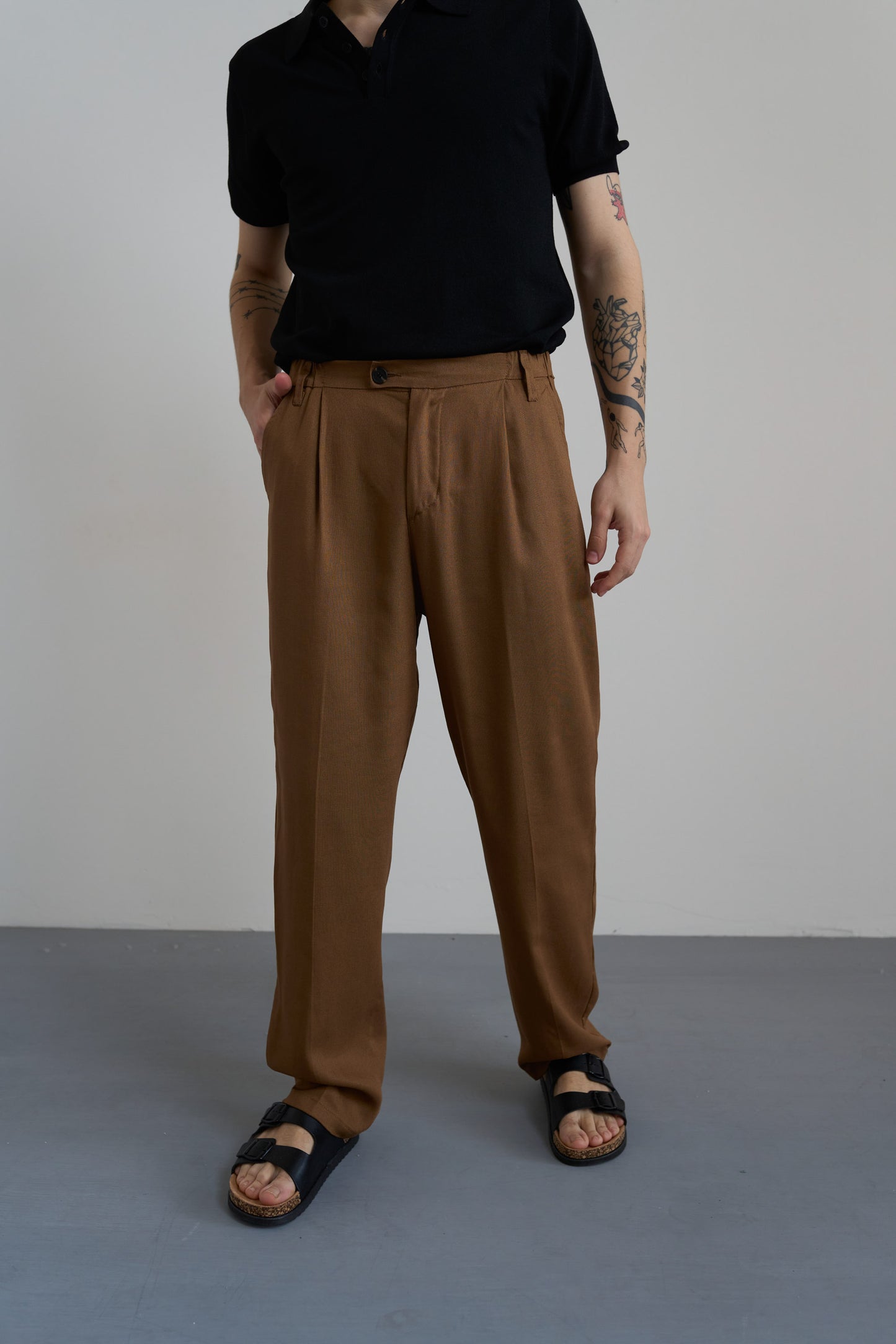 PANTALONI CHINO VISCOSA E LINO - MARRONE PU3355