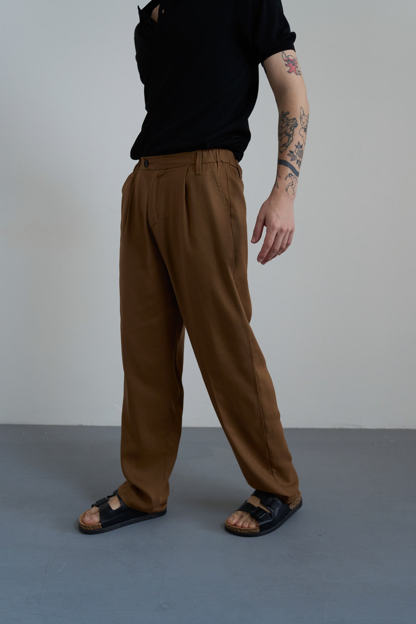 PANTALONI CHINO VISCOSA E LINO - MARRONE PU3355