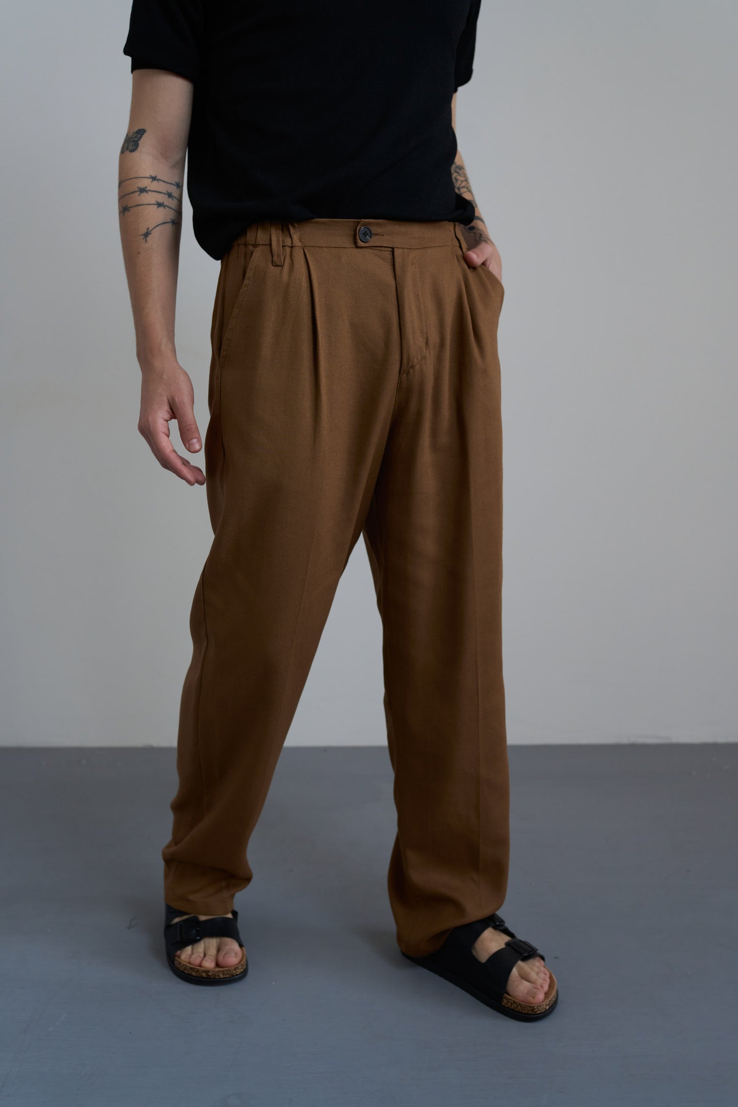 PANTALONI CHINO VISCOSA E LINO - MARRONE PU3355