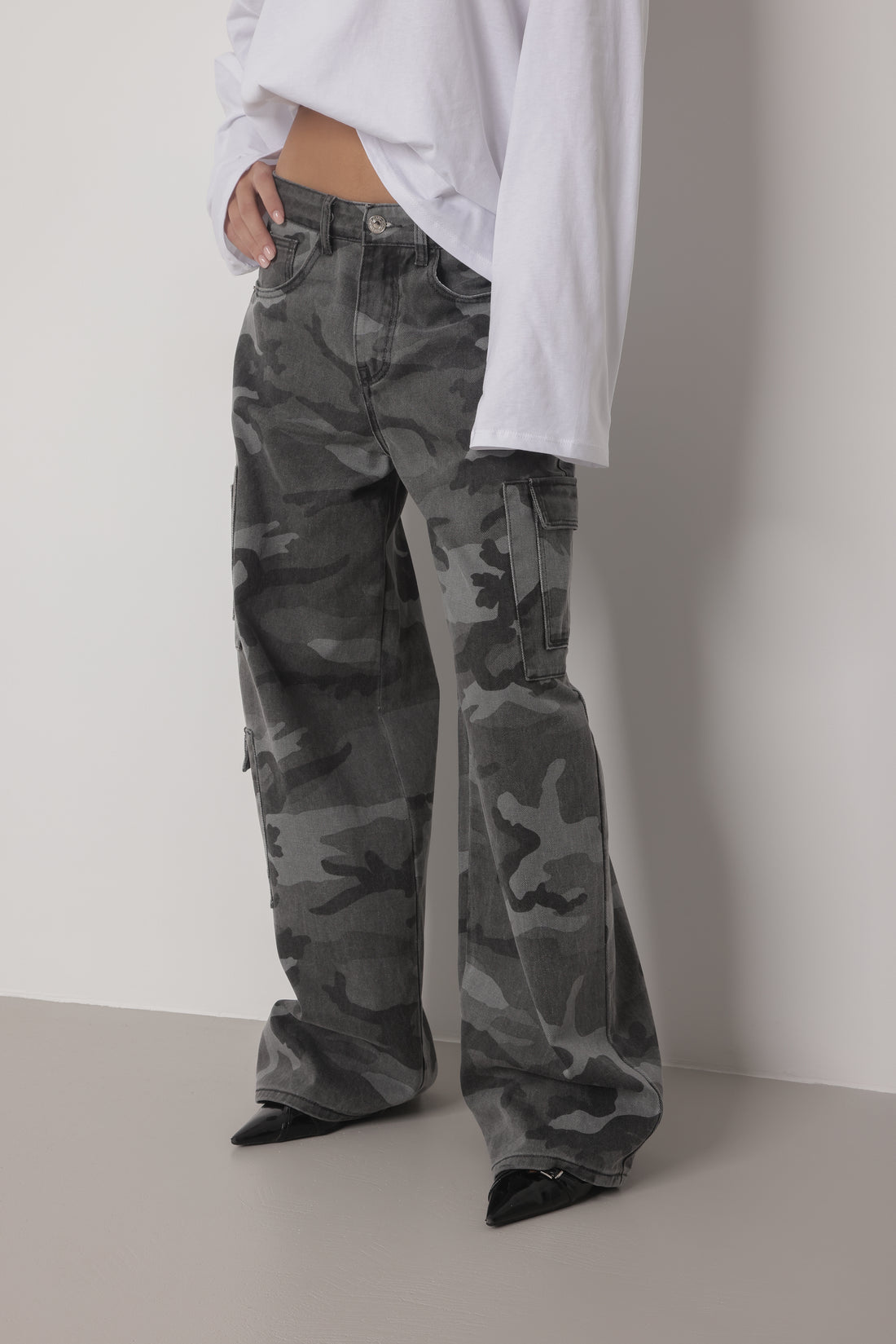 JEANS CARGO CAMOUFLAGE BALLOON FIT - GRIGIO SLAVATO 7121