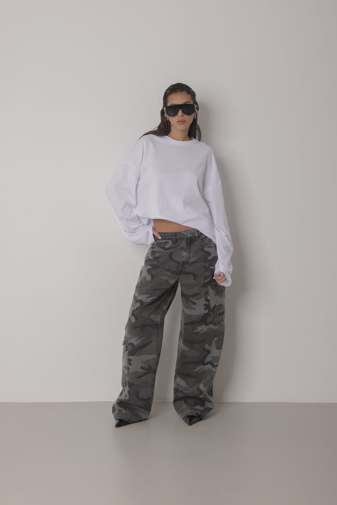 JEANS CARGO CAMOUFLAGE BALLOON FIT - GRIGIO SLAVATO 7121