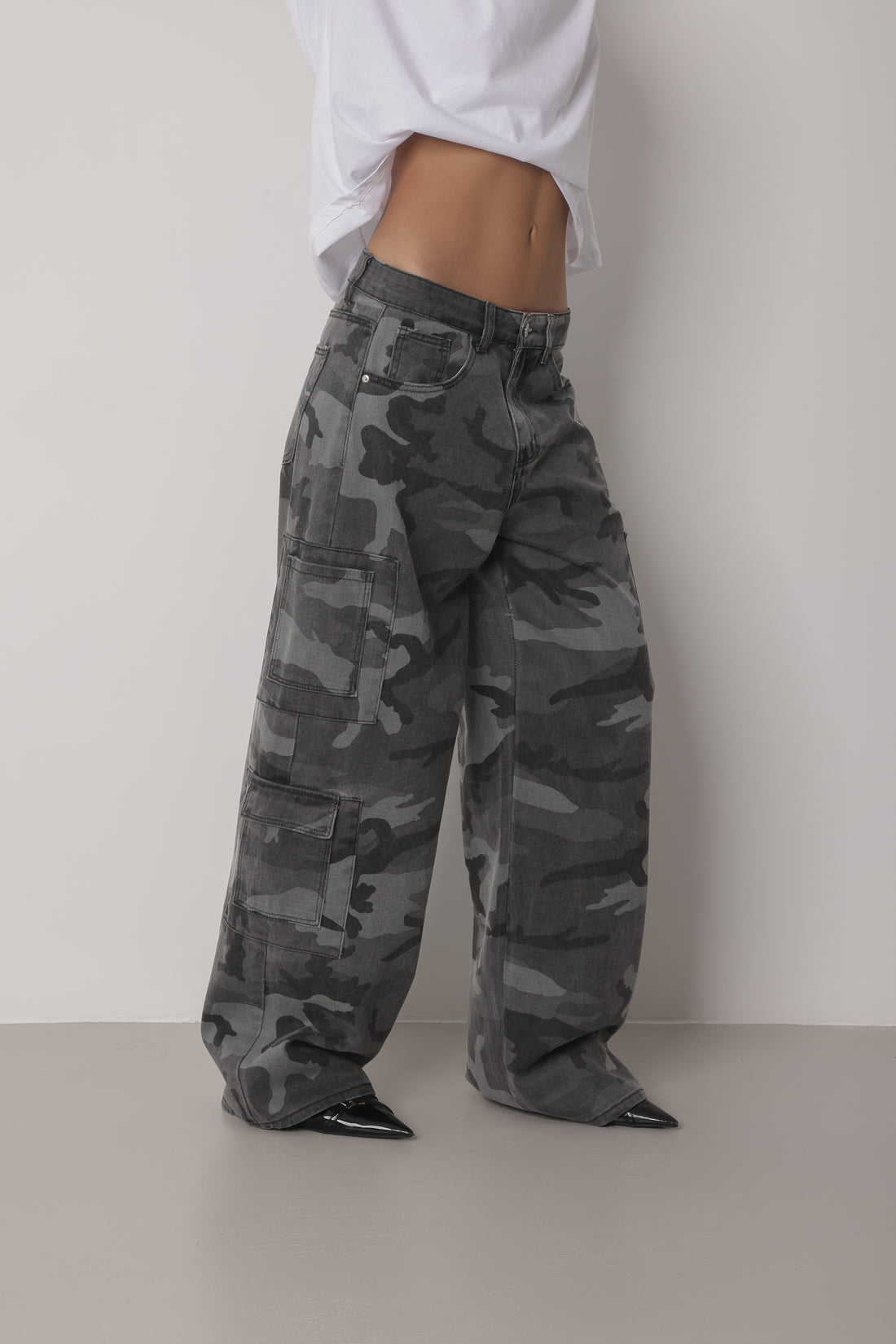 JEANS CARGO CAMOUFLAGE BALLOON FIT - GRIGIO SLAVATO 7121