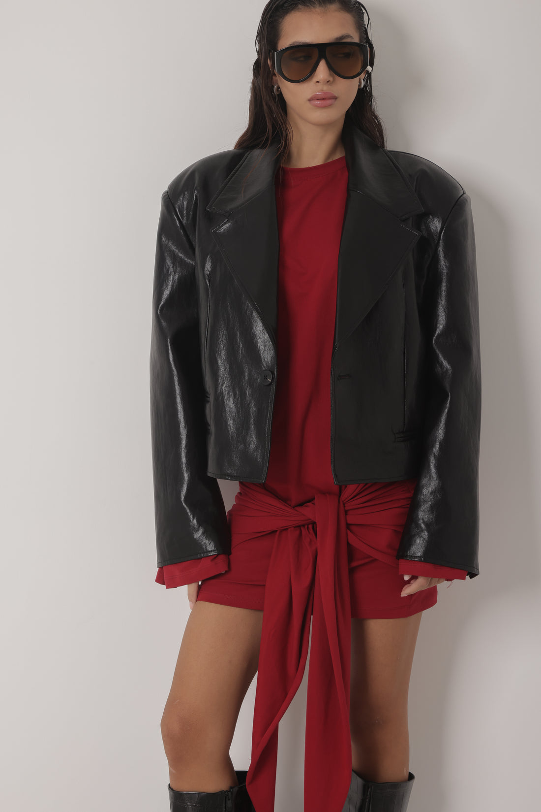GIACCA IN ECOPELLE FLORENCE CON SPALLINE - NERO HAR023