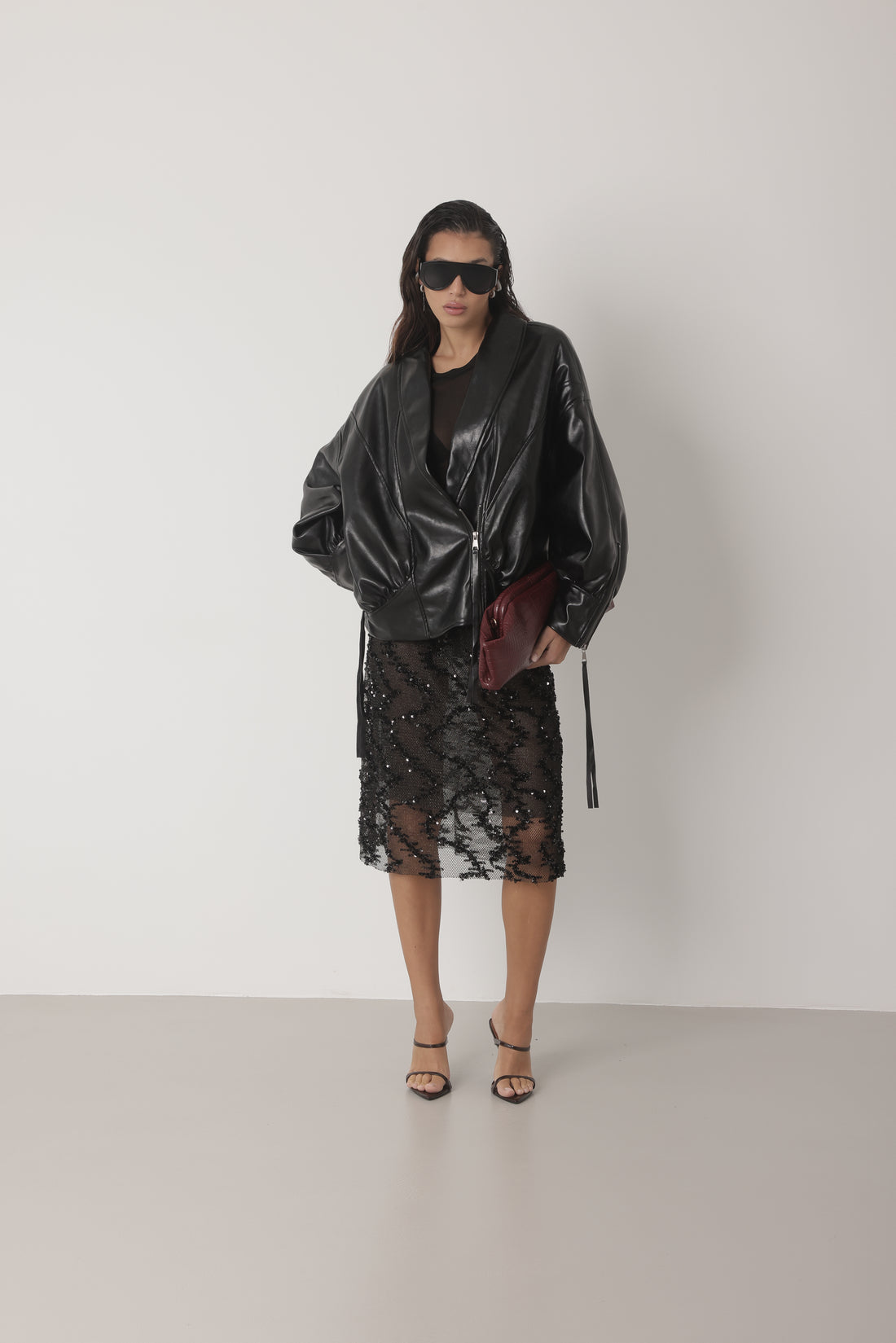 BOMBER SHIBUYA OVERSIZE IN ECOPELLE - NERO HAR036