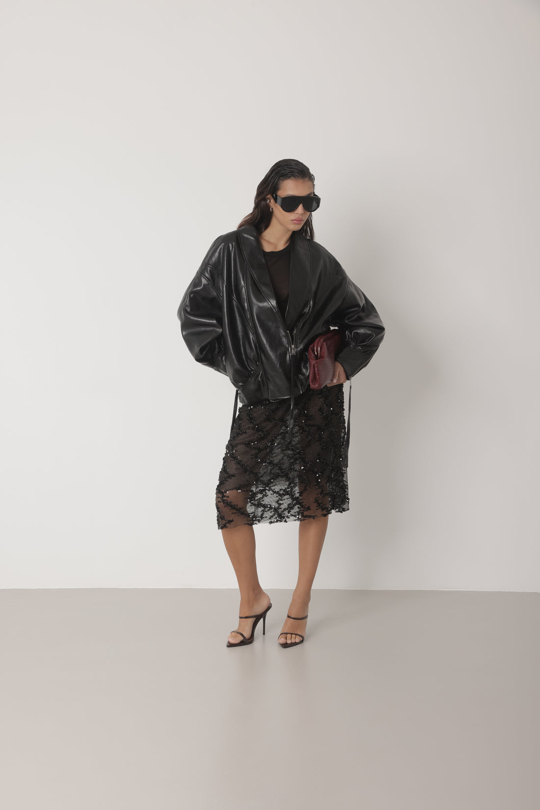 BOMBER SHIBUYA OVERSIZE IN ECOPELLE - NERO HAR036