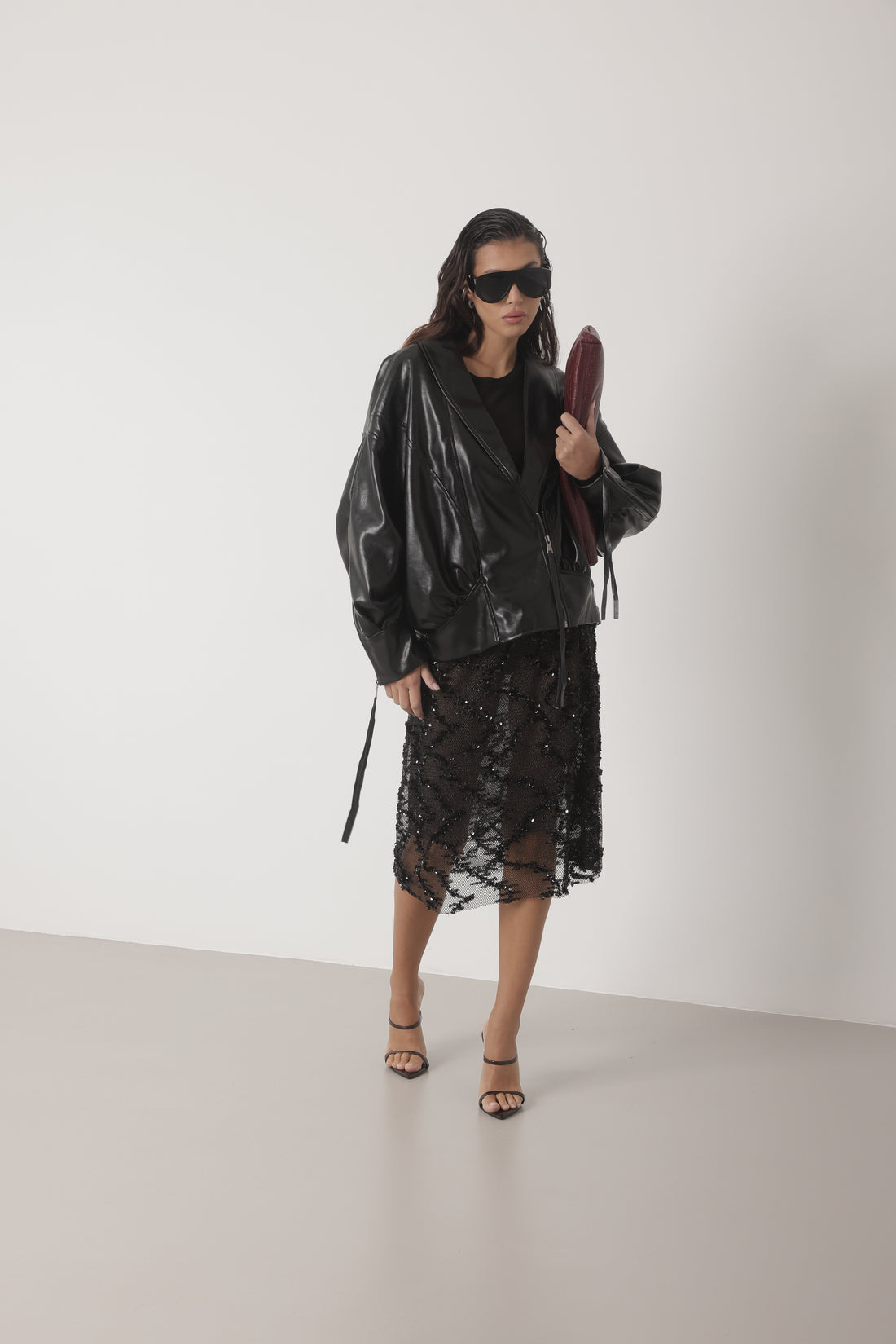 BOMBER SHIBUYA OVERSIZE IN ECOPELLE - NERO HAR036