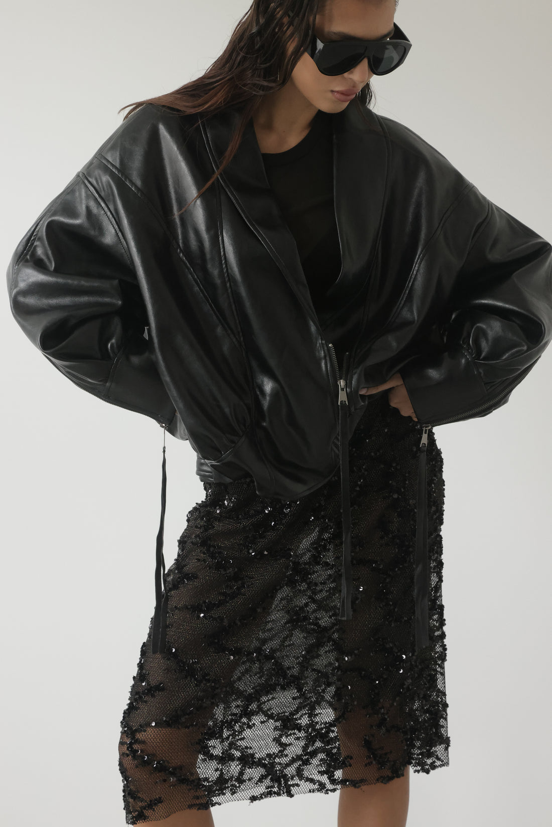 BOMBER SHIBUYA OVERSIZE IN ECOPELLE - NERO HAR036