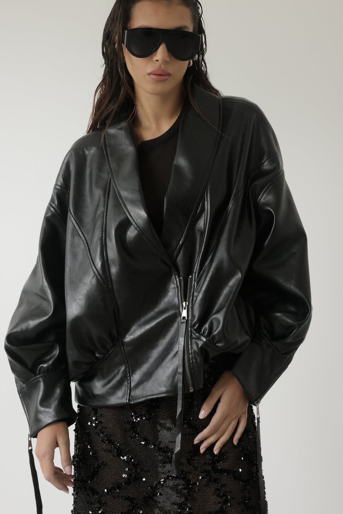 BOMBER SHIBUYA OVERSIZE IN ECOPELLE - NERO HAR036