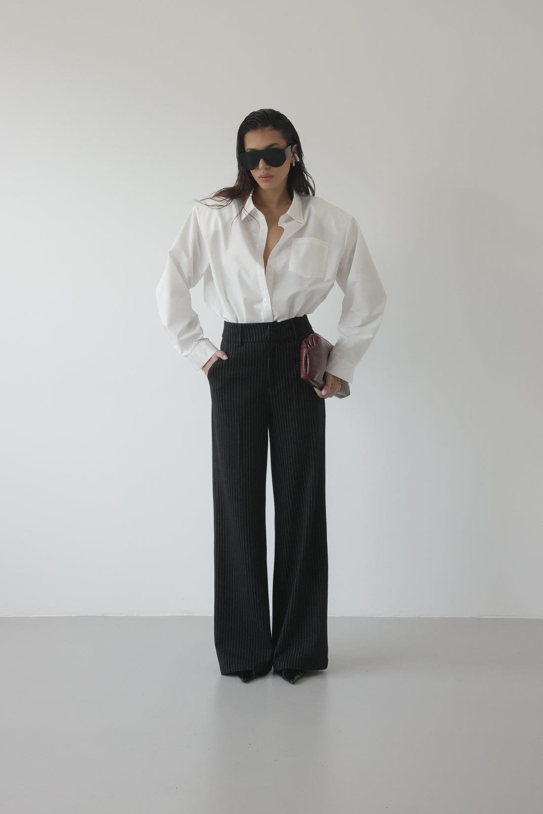 PANTALONI WIDE LEG GESSATI - NERO 13814