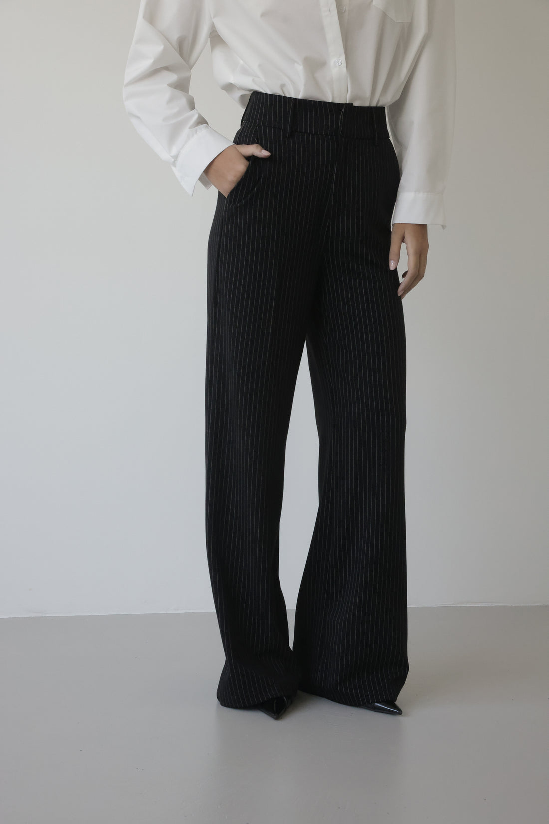PANTALONI WIDE LEG GESSATI - NERO 13814
