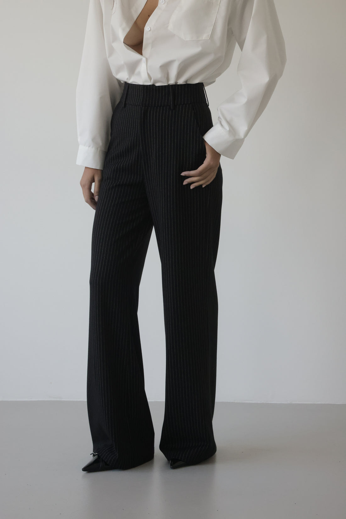 PANTALONI WIDE LEG GESSATI - NERO 13814
