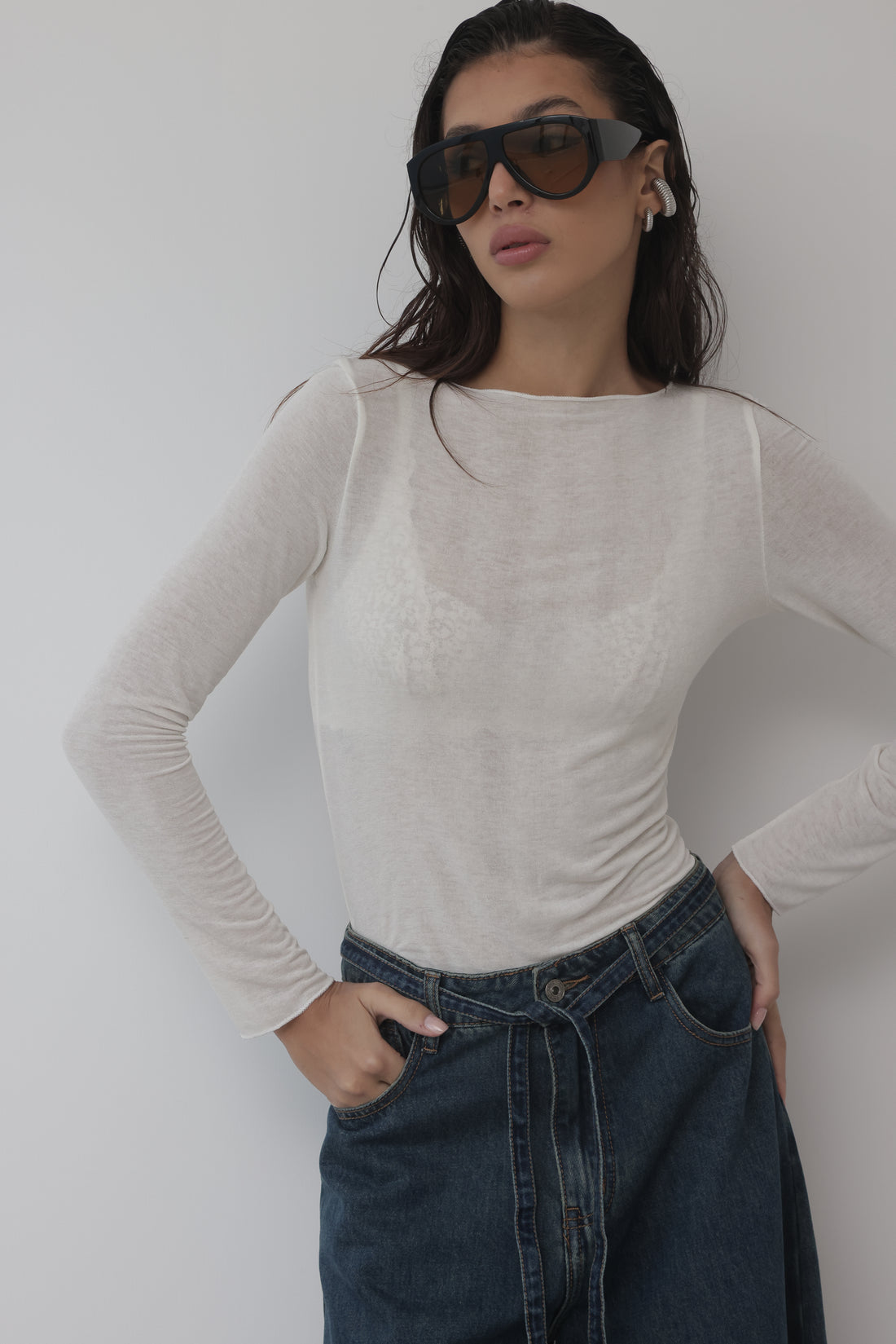 MAGLIA SEMITRASPARENTE IN CASHEMERE - PANNA 21808