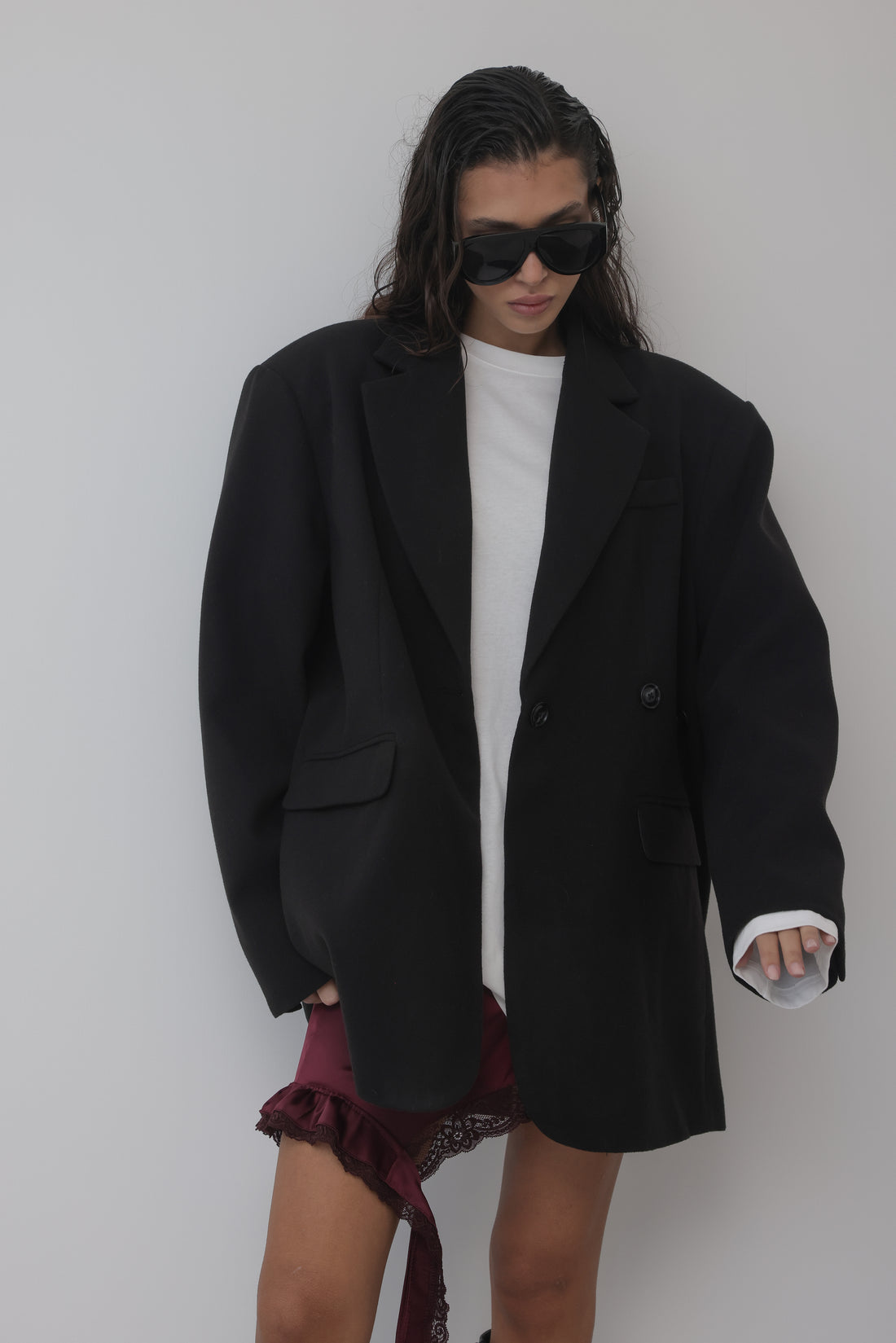 BLAZER IN LANA CON CHIUSURA REGOLABILE - NERO HAR030