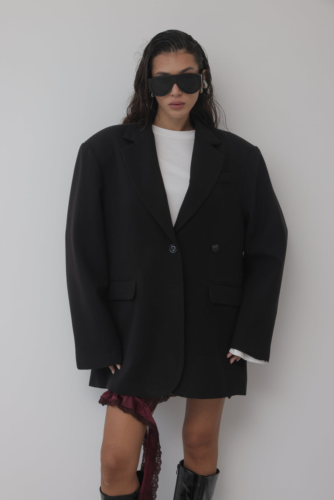 BLAZER IN LANA CON CHIUSURA REGOLABILE - NERO HAR030