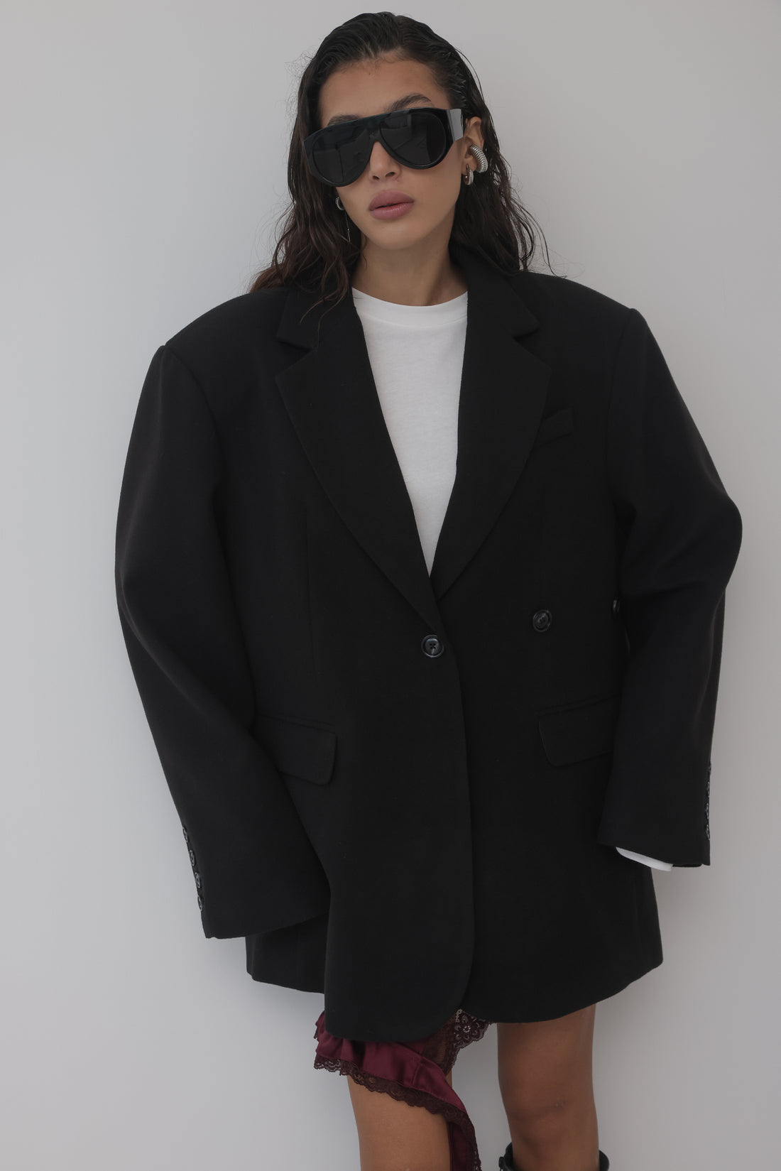 BLAZER IN LANA CON CHIUSURA REGOLABILE - NERO HAR030