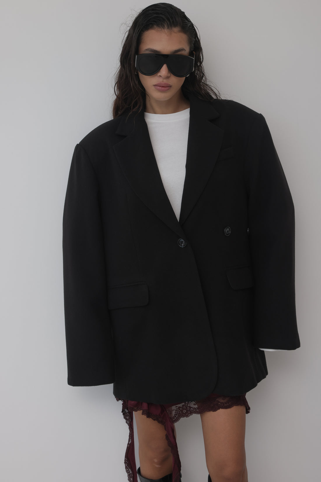 BLAZER IN LANA CON CHIUSURA REGOLABILE - NERO HAR030