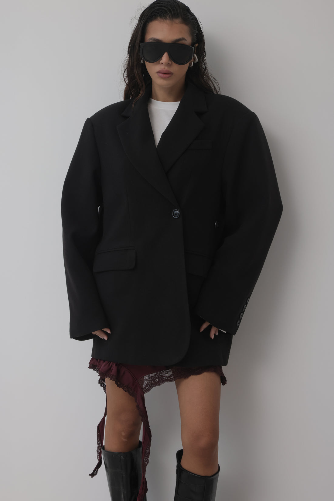 BLAZER IN LANA CON CHIUSURA REGOLABILE - NERO HAR030