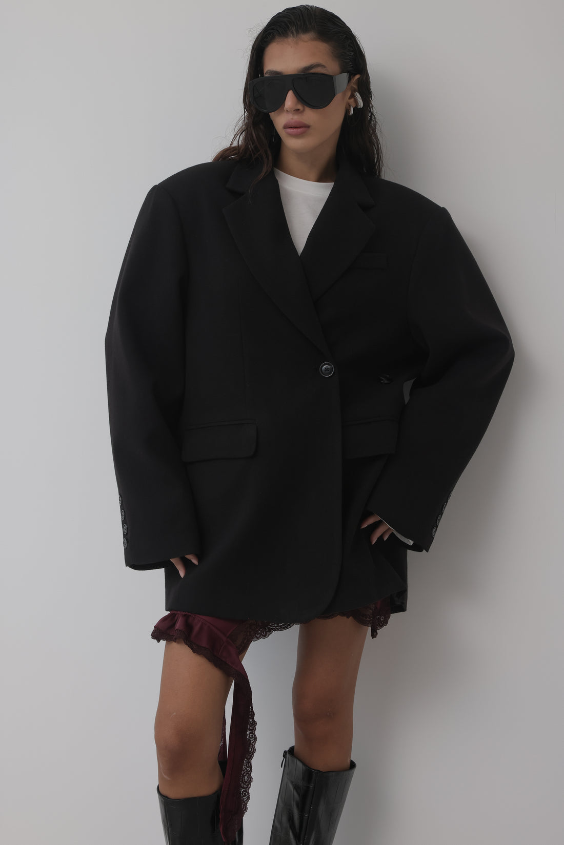 BLAZER IN LANA CON CHIUSURA REGOLABILE - NERO HAR030