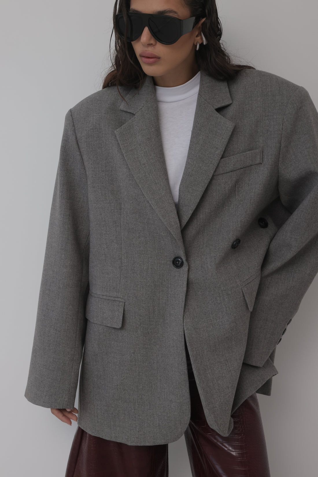BLAZER IN LANA CON CHIUSURA REGOLABILE - GRIGIO HAR030
