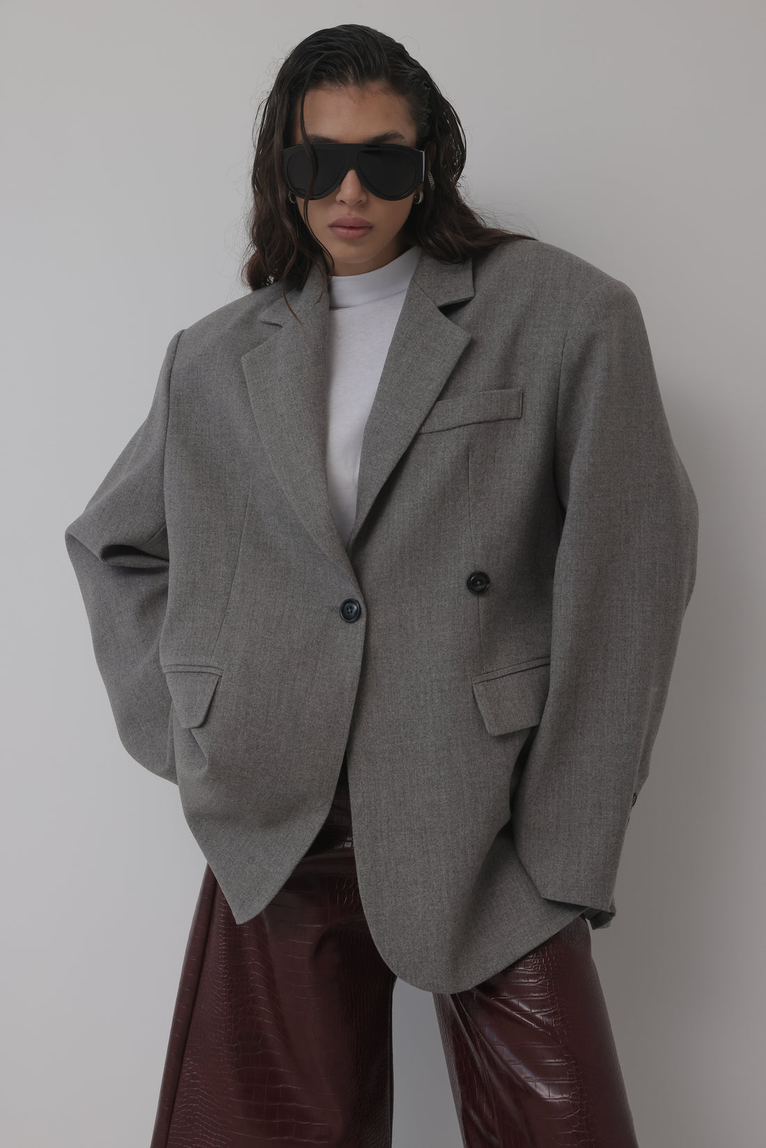 BLAZER IN LANA CON CHIUSURA REGOLABILE - GRIGIO HAR030