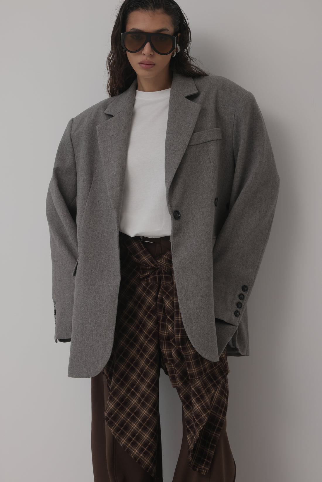 BLAZER IN LANA CON CHIUSURA REGOLABILE - GRIGIO HAR030